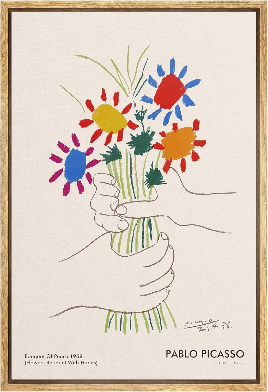 SIGNLEADER Bouquet of Peace (Flower Bouquet With Hands) Pablo Picasso Floral- Framed Canvas Print Wall Art Work