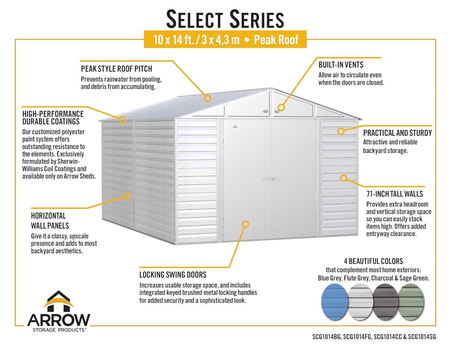 10 ft. W x 14 ft. D Steel Horizontal Storage Shed
