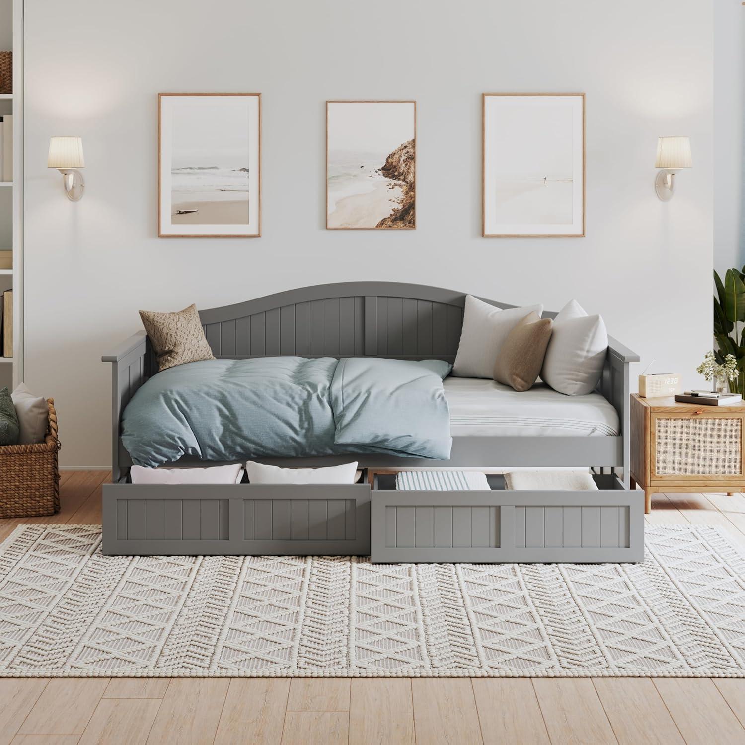 AFI Nantucket Twin Wood Daybed with Set of 2 Drawers in Grey