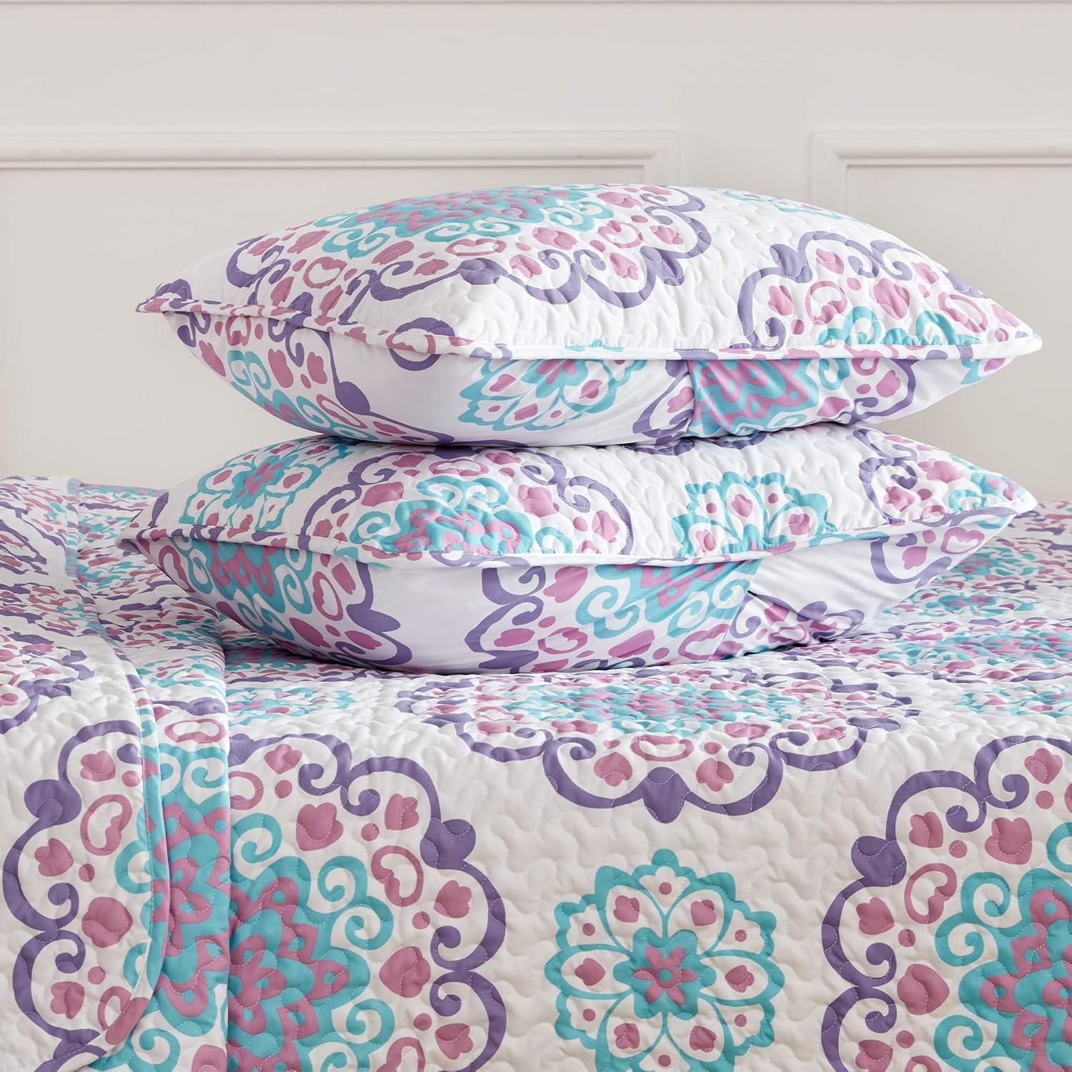 Full Purple Microfiber Reversible Quilt Set with Shams