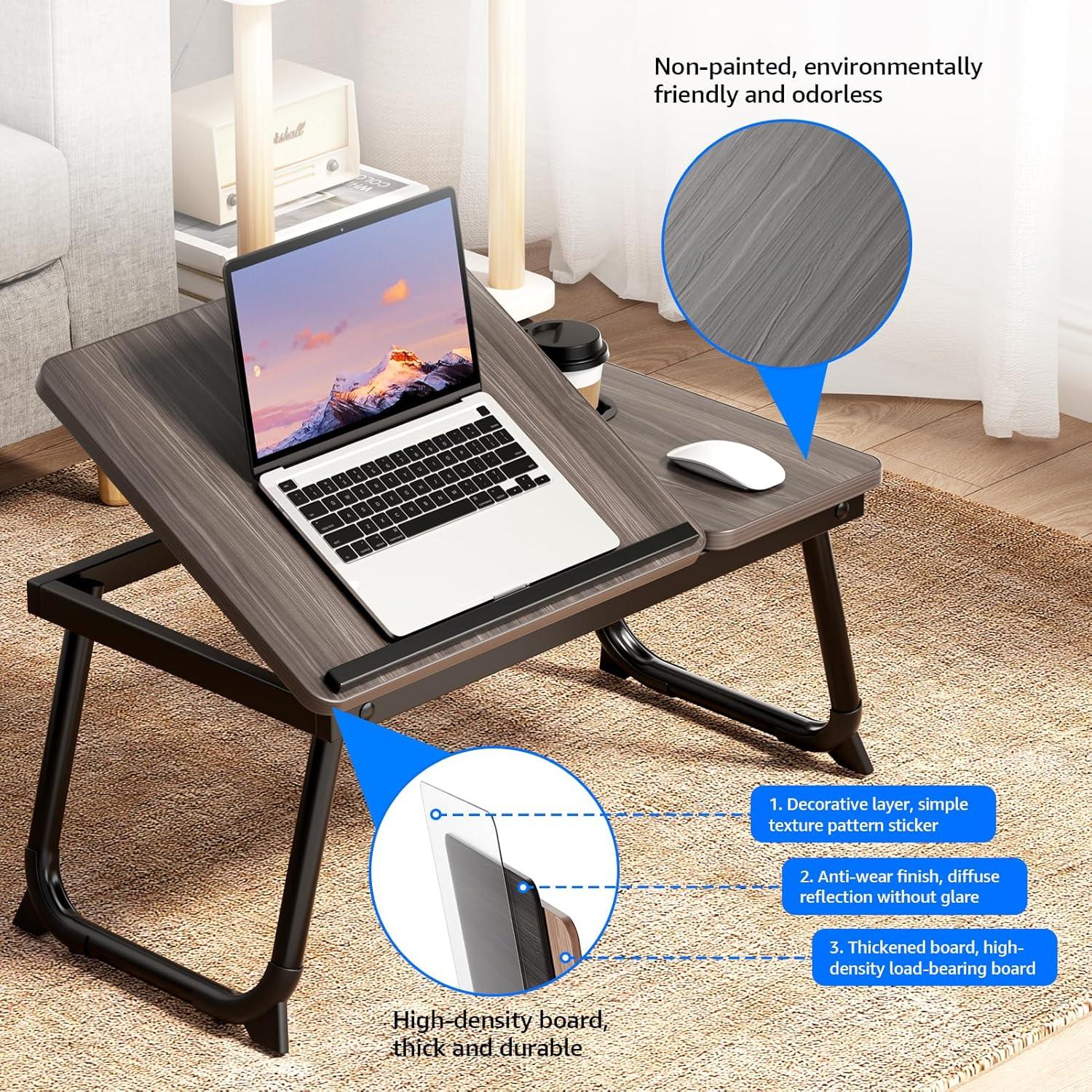 Laptop Desk for Bed, Geyryt Portable Lap Desk Bed Tray Table with Cup Holder Bed Desk for Laptop and Writing Reading Working Eating Gaming in Bed Sofa Floor (Light Weight)