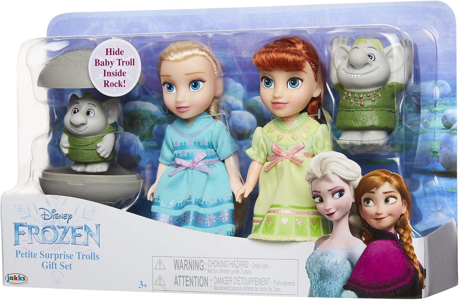 Disney Frozen 6 inch Petite Princess Anna and Elsa Fashion Dolls includes Surprise Trolls