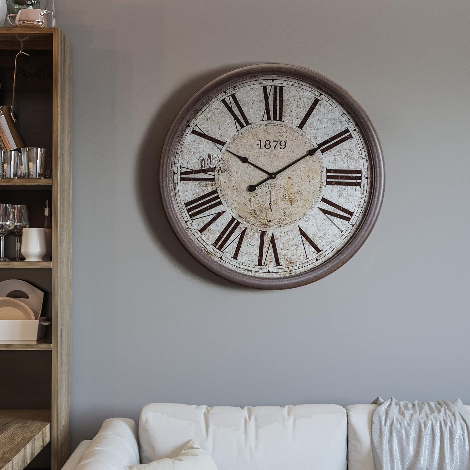 Oversized Gray and White Roman Numeral Wall Clock