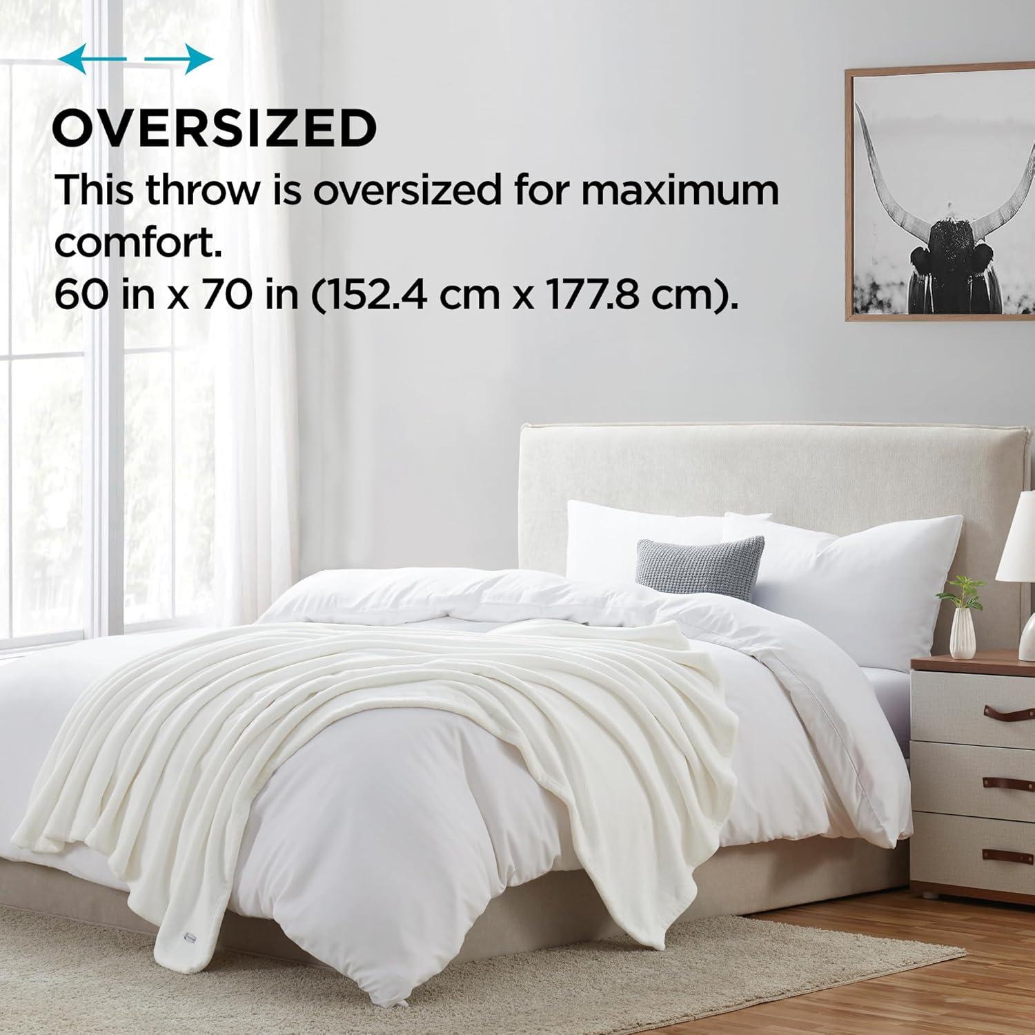 Brookstone Nap Plush Throw 60x70, Solid, White, Adult