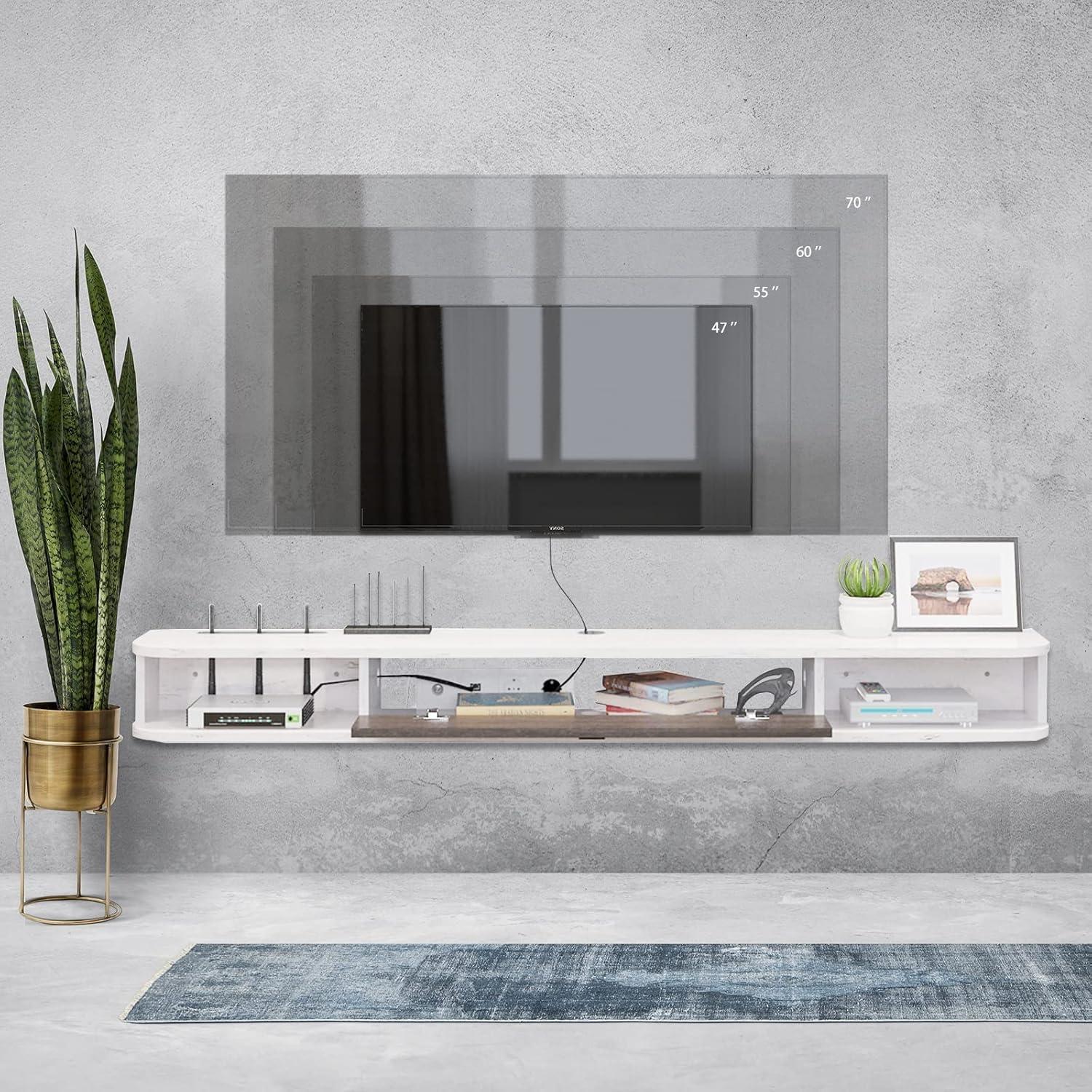 White and Gray 55'' Wall-Mounted Floating TV Console with Storage