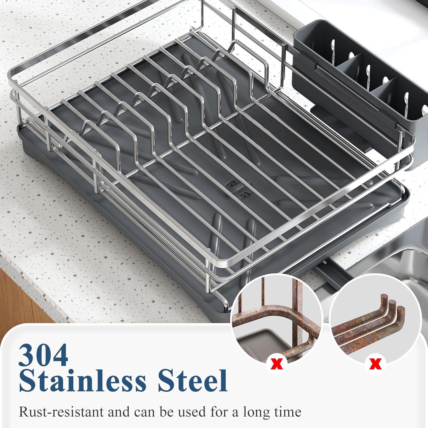 BEACHWATER POOL & SPA, LLC Dish Drying Rack For Kitchen Counter - Large Dish Rack With Drainboard, Rustproof Dish Drainer With Utensil Holder For Sink