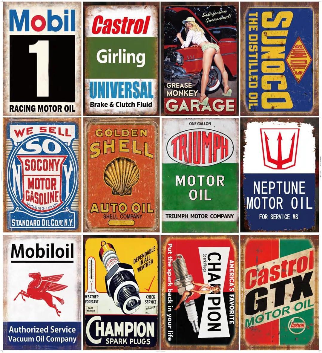 12 Pieces Reproduced Vintage Gas Oil Car Tin Signs, Home Bar Man Cave Garage Decor (wm Penn)