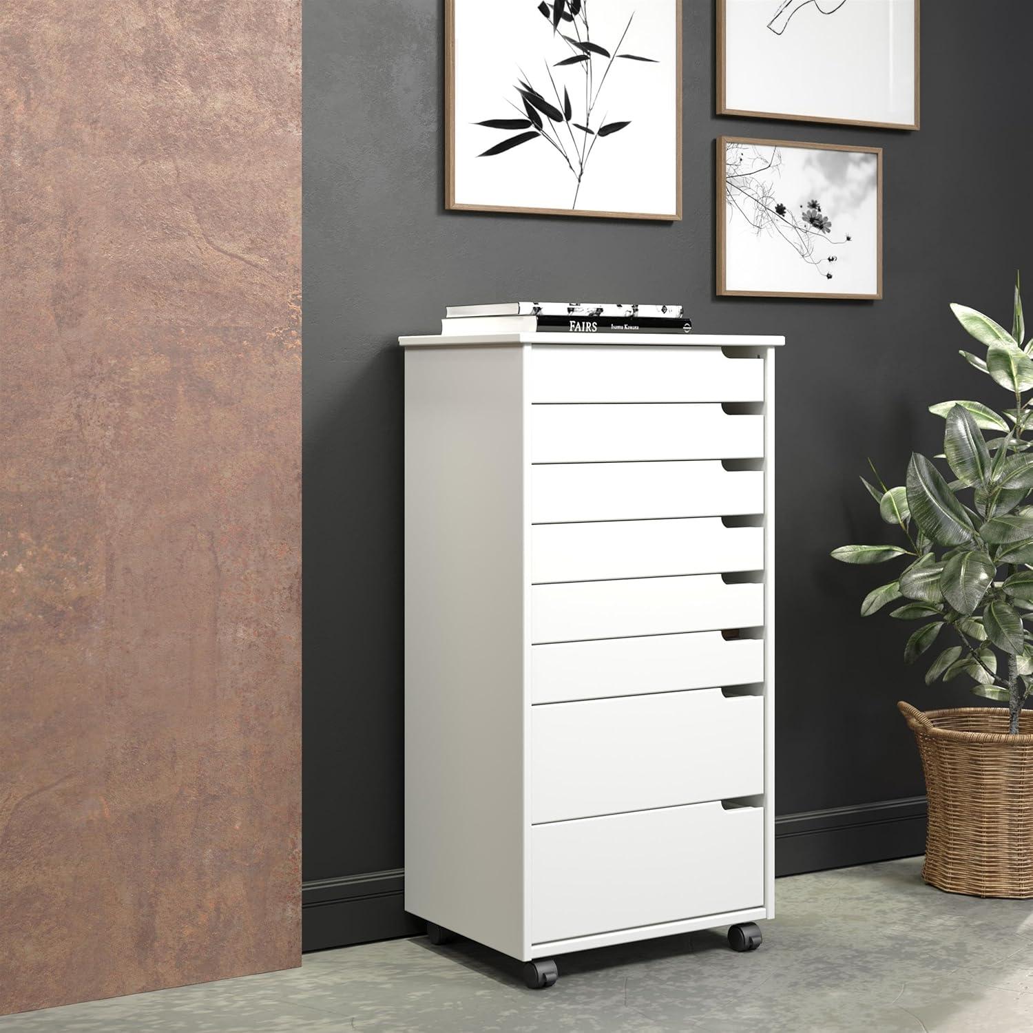 Adeptus Original Euro Roll Cart, Solid Wood, 6+2 Drawer Extra Wide Drawers Roll Carts, White