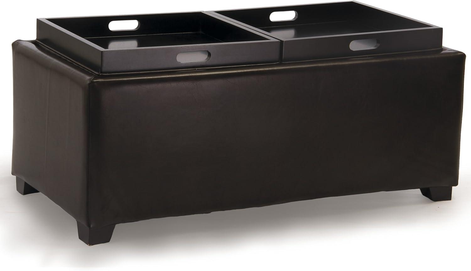 SUSIMOND Maxwell Bonded Leather Double Tray Ottoman, Brown , 38 x 19x 17inches