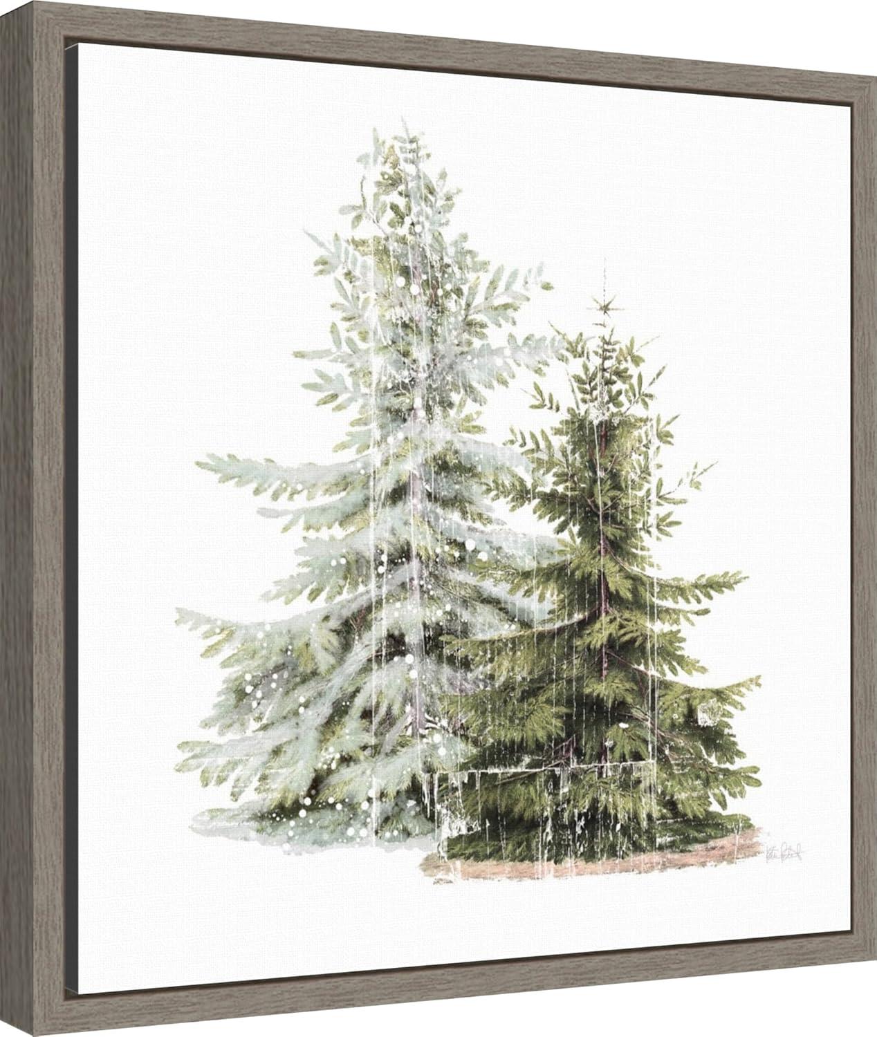 Amanti Art Vintage Wooded Holiday Trees in Snow by Katie Pertiet Canvas Wall Art Print Framed 16 x 16-in.