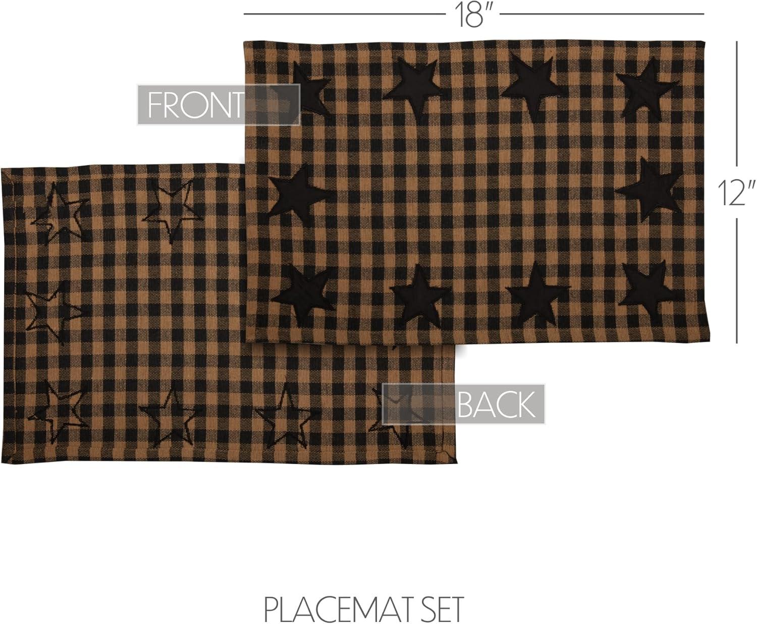 Black and Tan Cotton Buffalo Check Star Placemat Set of 6