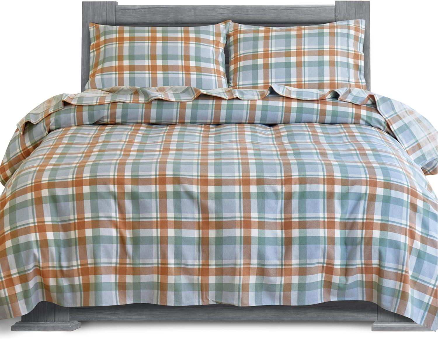 Plaid Coral Queen Cotton Flannel 4-Piece Sheet Set