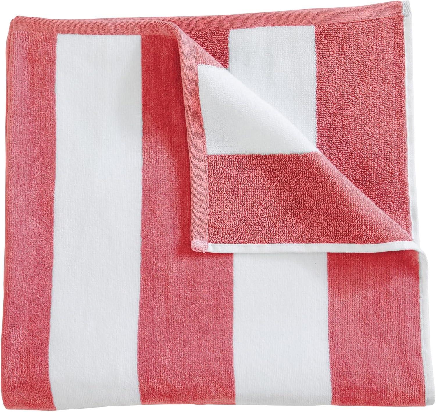 100% Cotton Velour Cabana Stripe Beach Towel Set 30" x 60" - Ultra Soft, Plush, & Highly Absorbent Towels for Pool, Beach, & Swimming. Marina Collection (4-Pack, Rose)