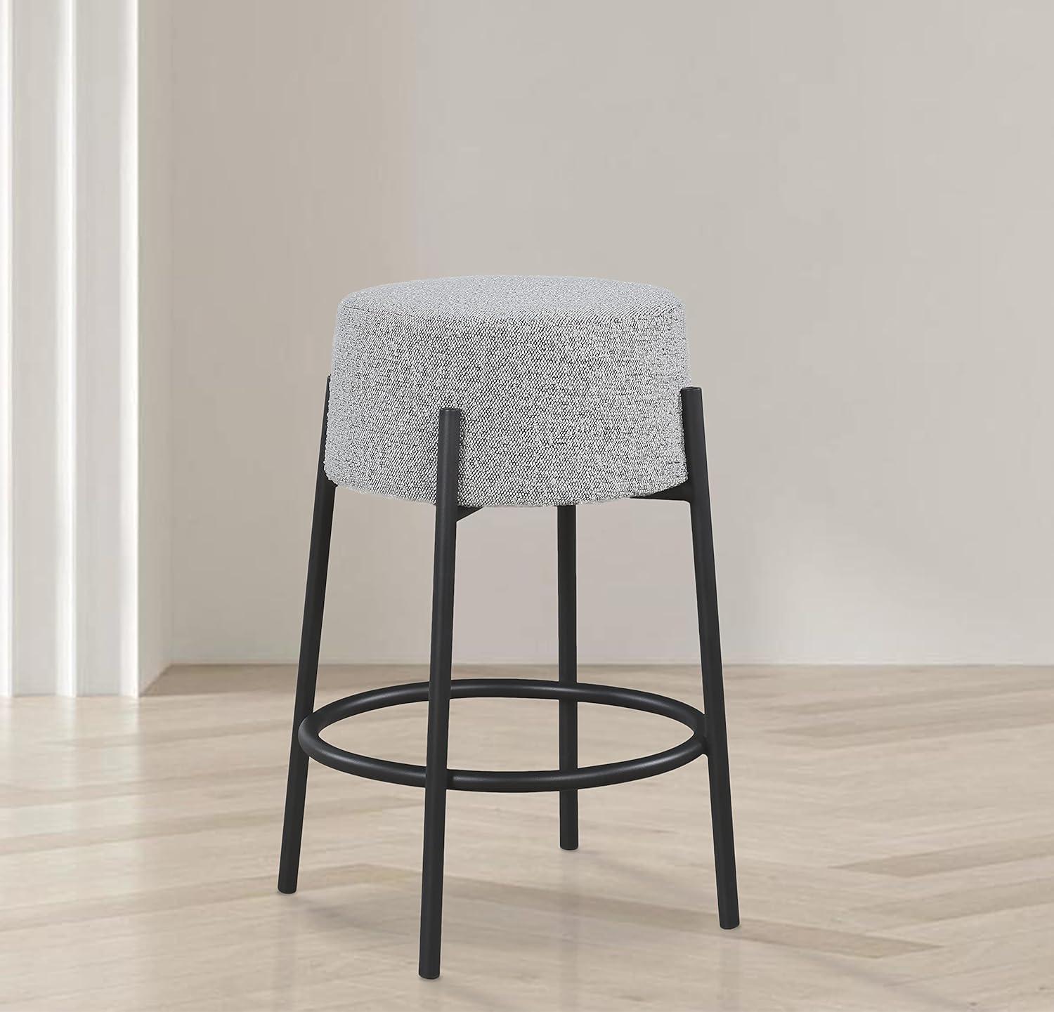 Avalon Gray Boucle Fabric Counter Stool with Black Iron Frame