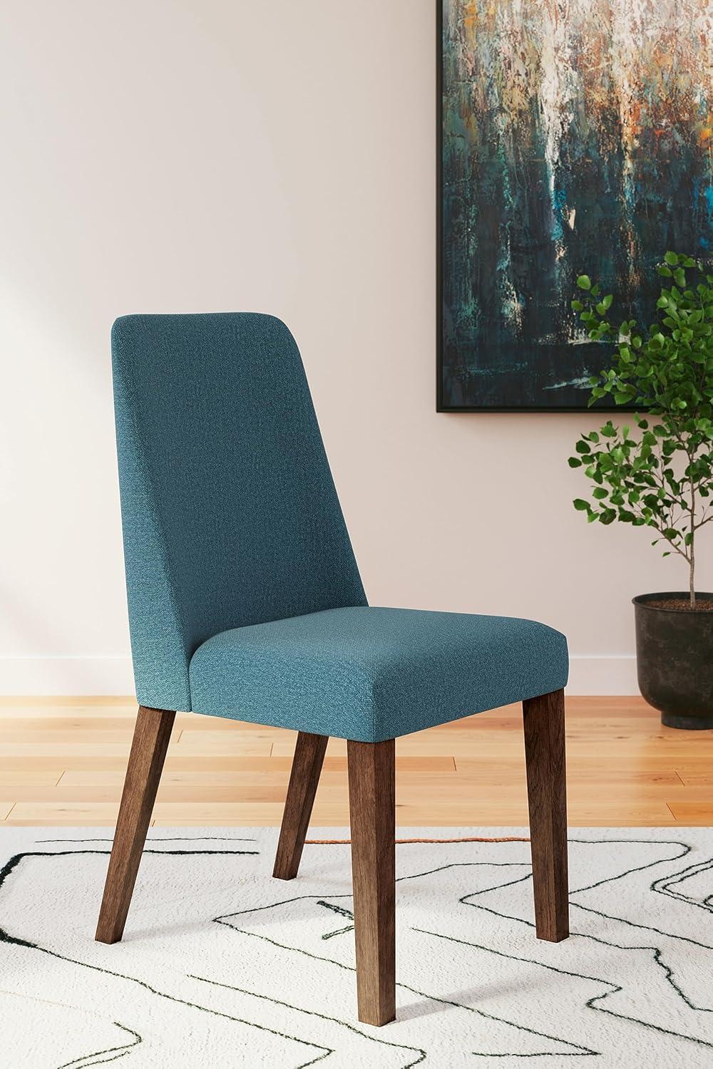 Blue Upholstered Wood Side Chair with Brown Frame