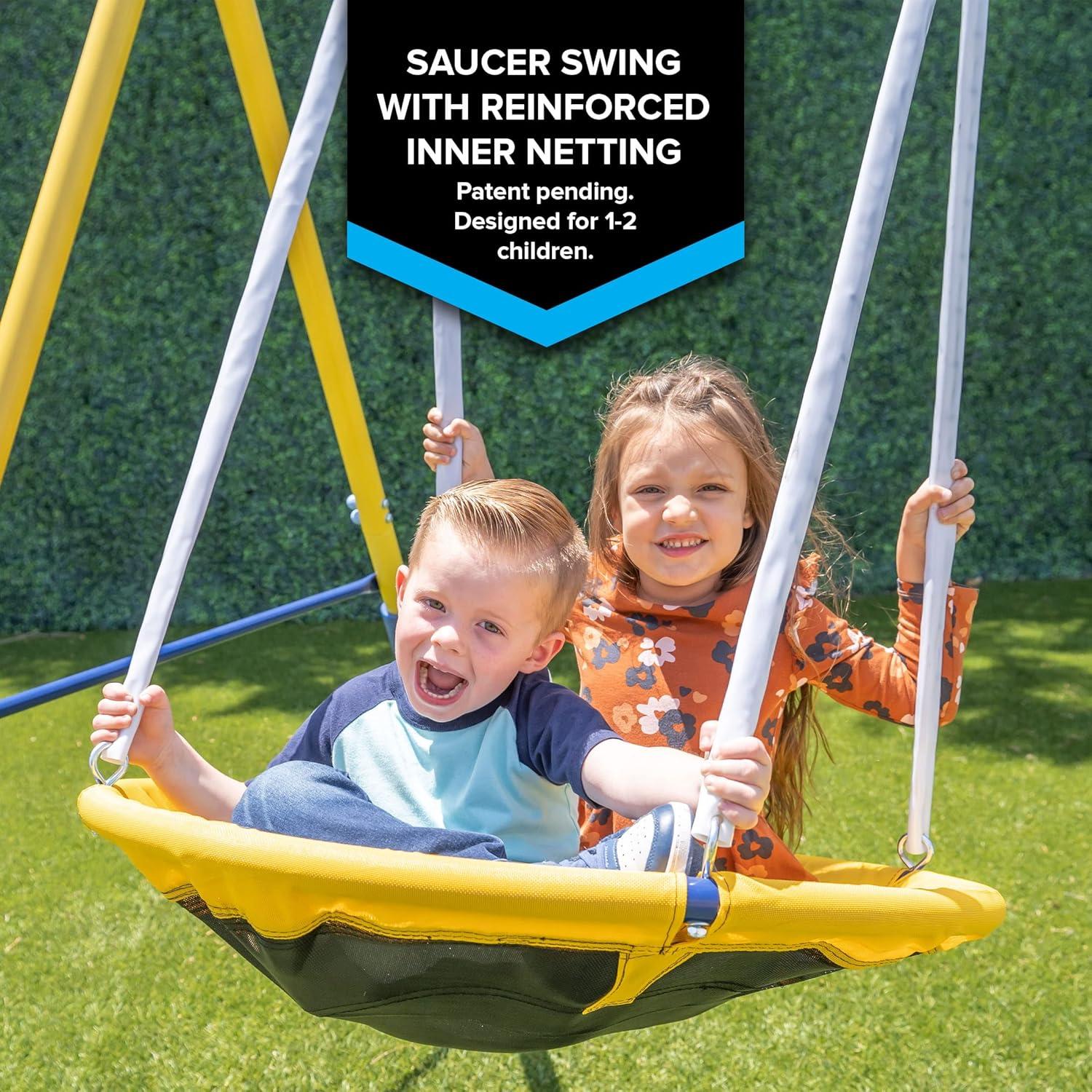 Sportspower Starlight Metal Swing Set with 2 LED Swings, Saucer Swing, and Lifetime Warranty on Blow Molded Slide