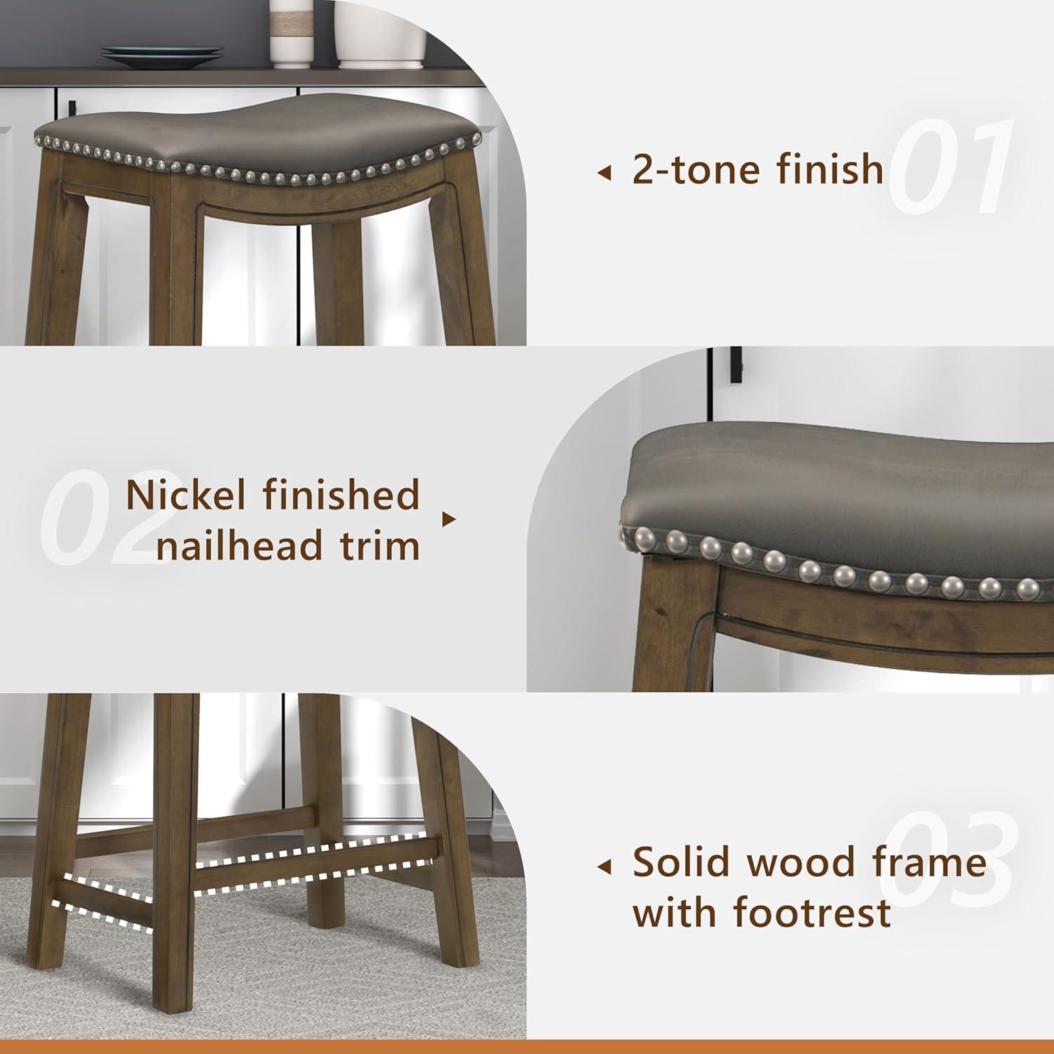 Homelegance 29" Pub Height Wooden Bar Stool Saddle Seat Barstool, Gray Brown