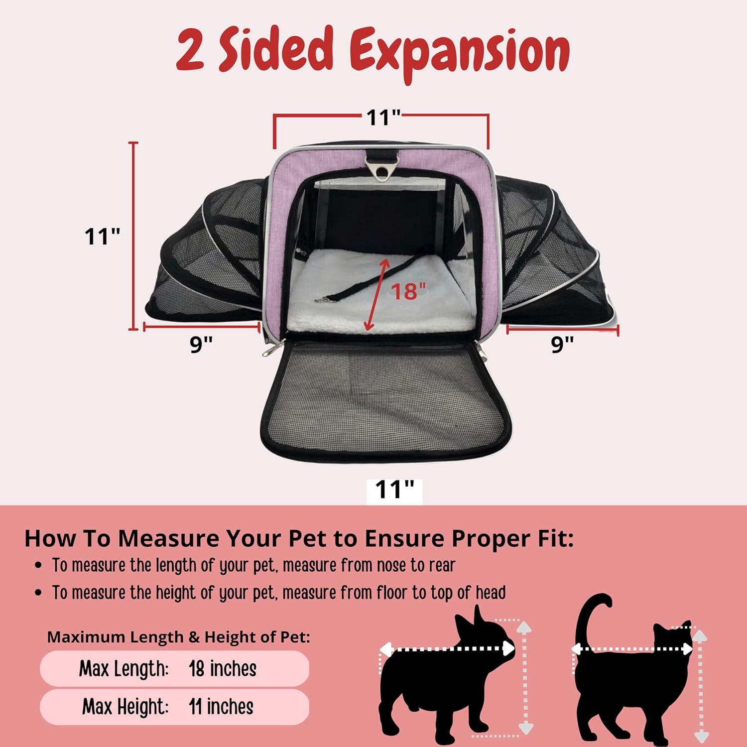 Ruff Life Airline Approved Expandable Premium Pet Carrier on Wheels- Two Sided Expandable Rolling Carrier- Designed for Dogs & Cats- Extra Spacious Soft Lined Carrier! - Pink