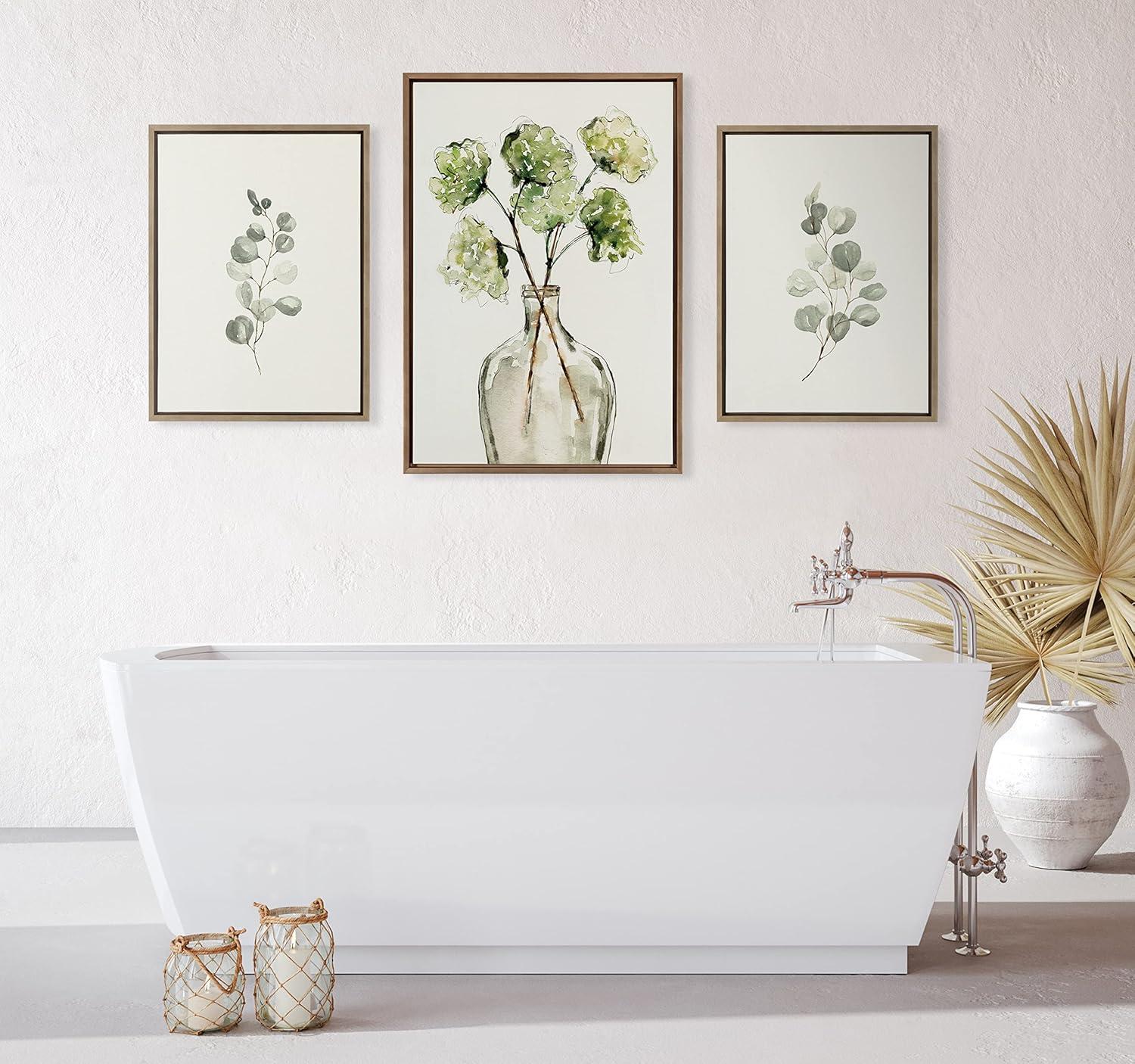 Kate & Laurel All Things Decor 23" x 33" Sylvie Greenery Vase Framed Canvas by Sara Berrenson Gold: Botanical Digital Art