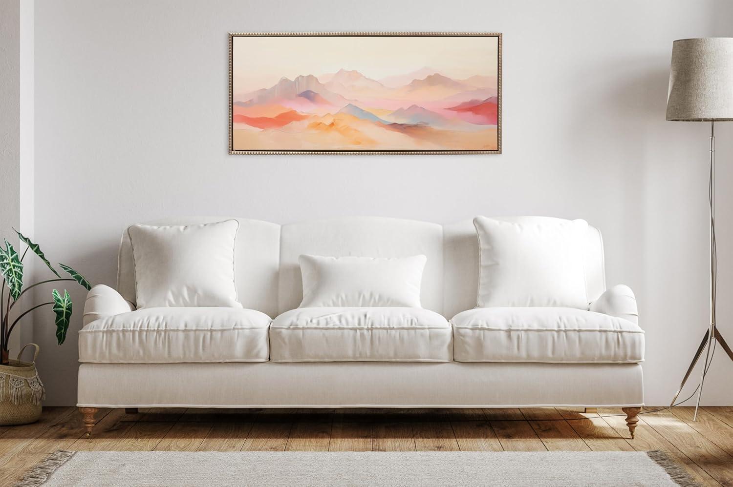 Kate & Laurel All Things Decor 18"x40" Sylvie Beaded Soft Pastel Mountain Abstract Framed Canvas by The Creative Bunch Studio Gold