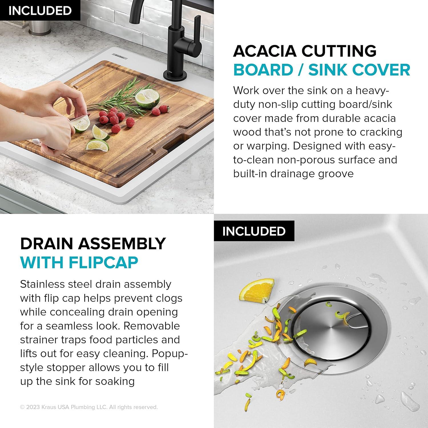 KRAUS Bellucci 28” Granite Workstation Drop In Top Mount Single Bowl Kitchen Sink with Accessories