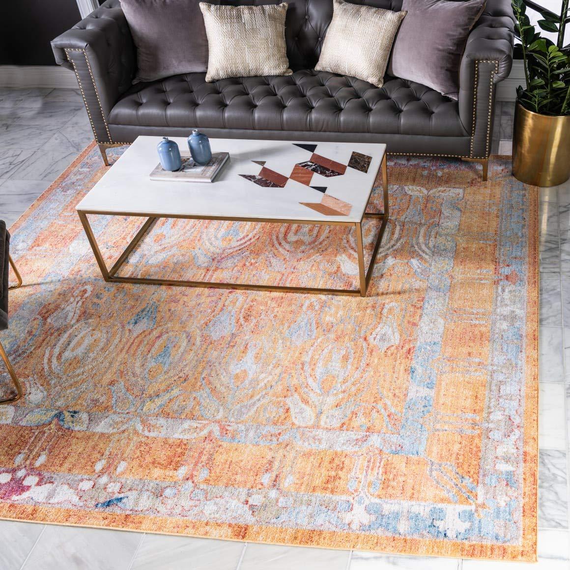 Unique Loom Williamsburg Brighton Rug Red/Beige 8' Square Border Bohemian Perfect For Dining Room Living Room Bed Room