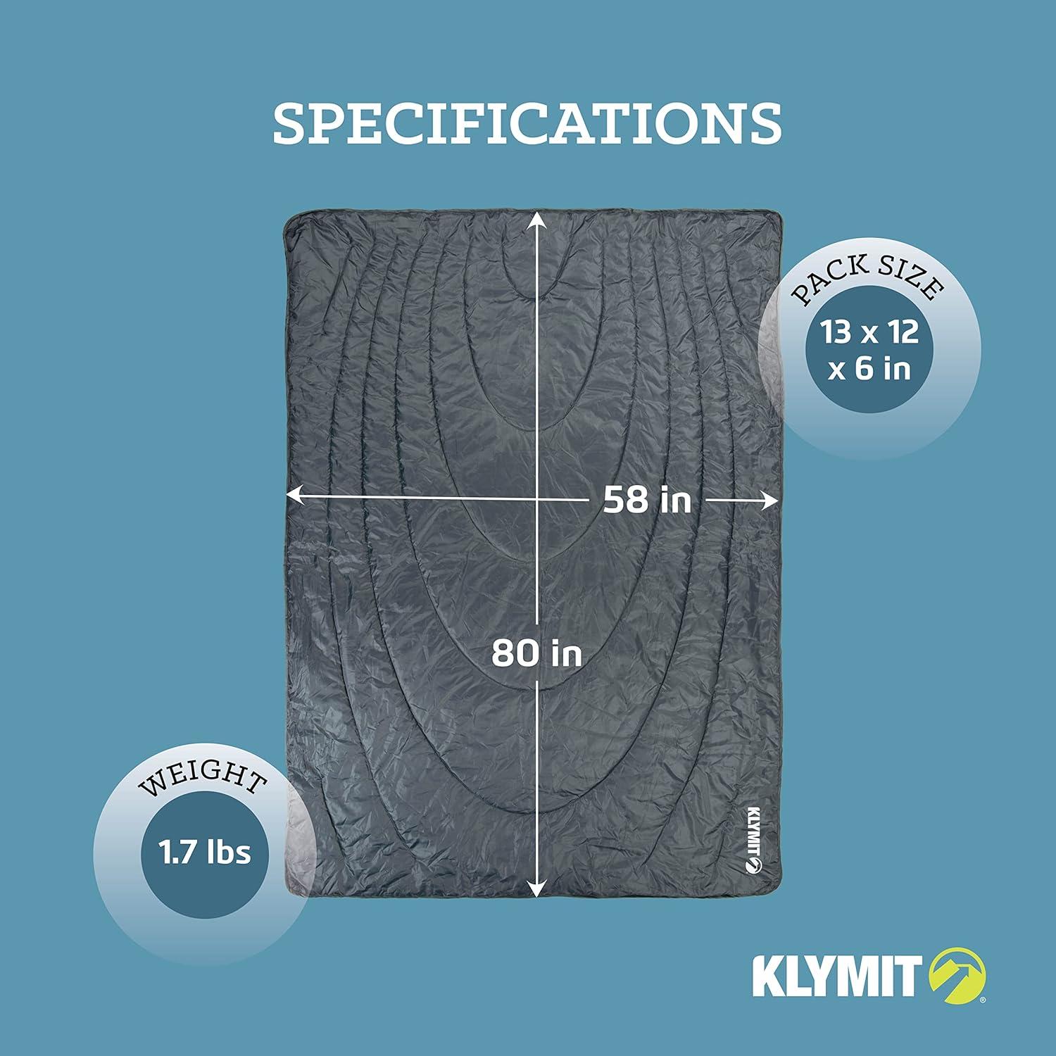 Klymit Horizon Lightweight Gray Travel Camping Blanket