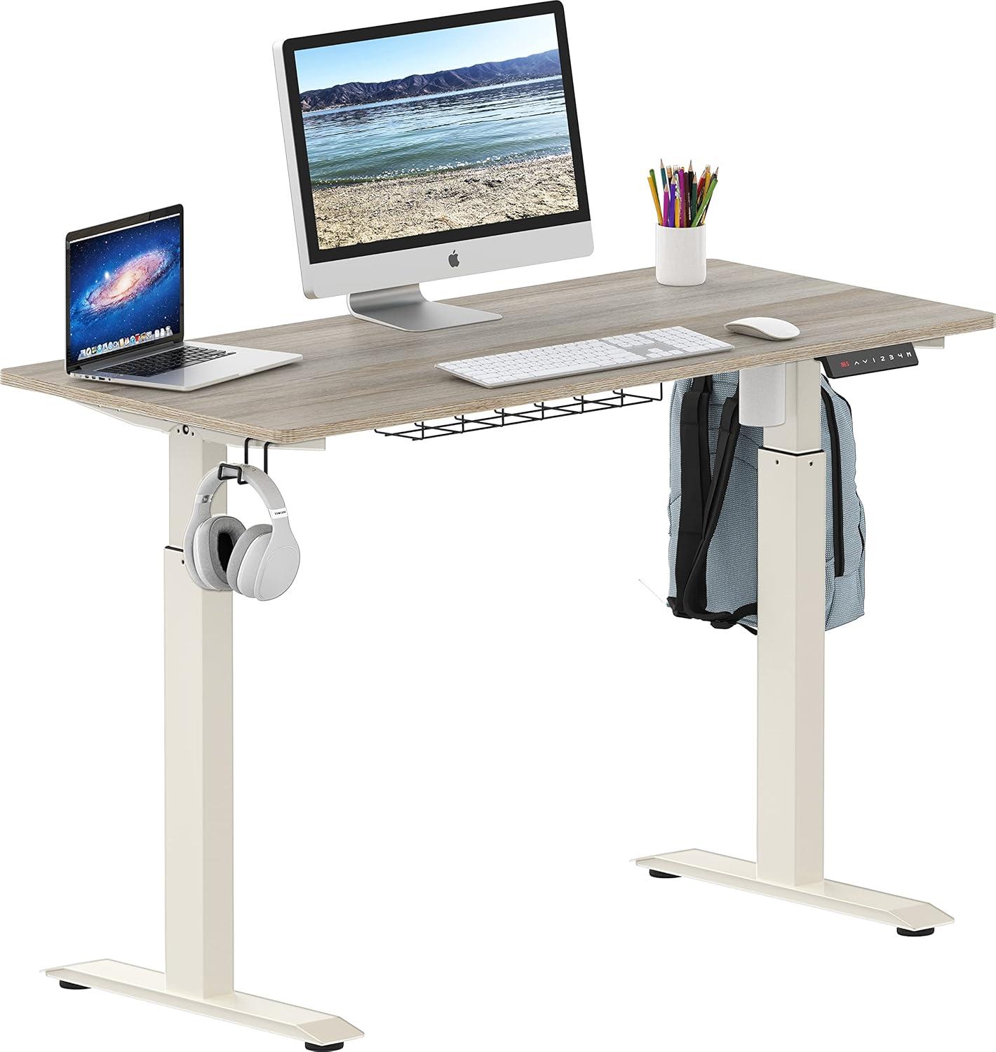 SHW 48 Inch Memory Preset Electric Height Adjustable Standing Desk, Maple