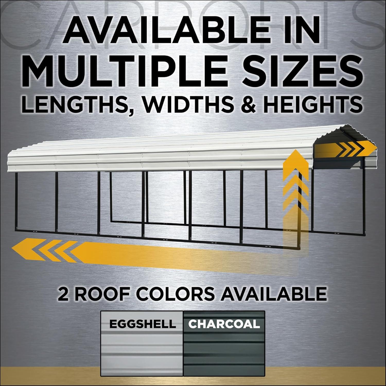 Arrow Arrow Steel Carport with 2 Side Wall Kits, 12x24x09