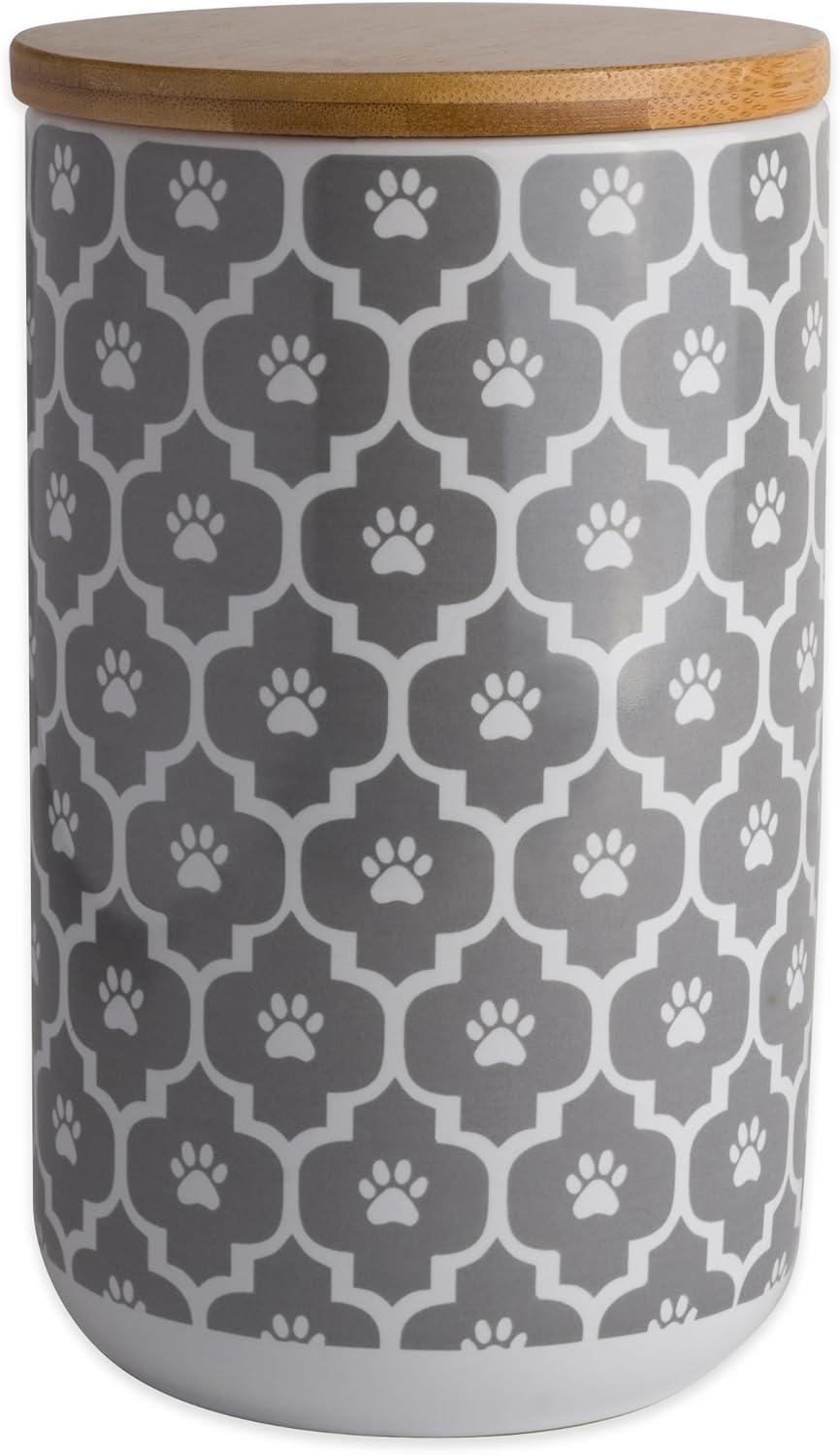 Gray Ceramic Airtight Pet Treat Canister with Bamboo Lid