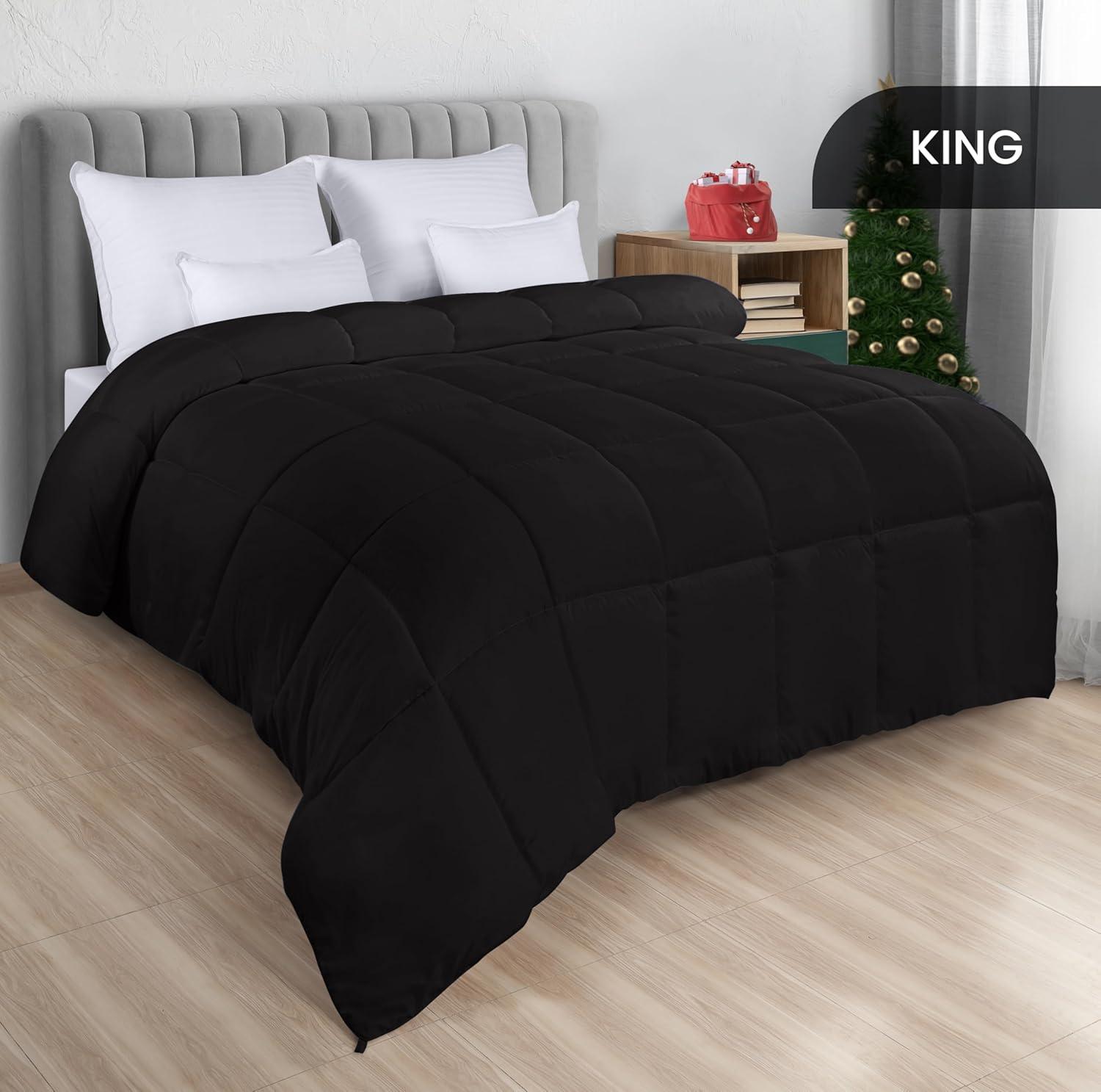 Utopia Bedding Comforters King Size, All Season Duvet Insert, Down Alternative Box Stitched Bed Comforter with Corner Tabs, Machine Washable (Black)