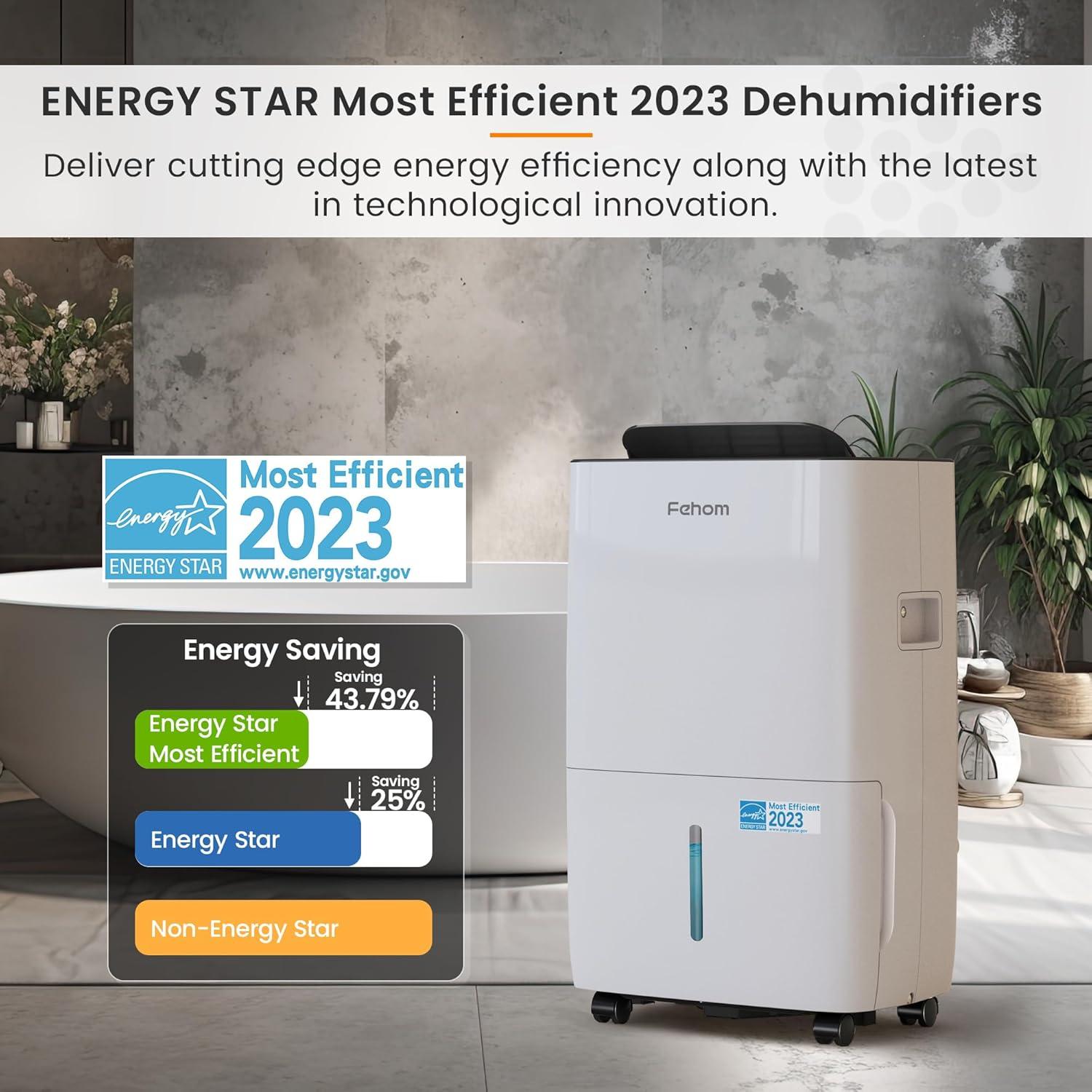 Fehom 120 Pints White Energy Star Dehumidifier with Drain Hose