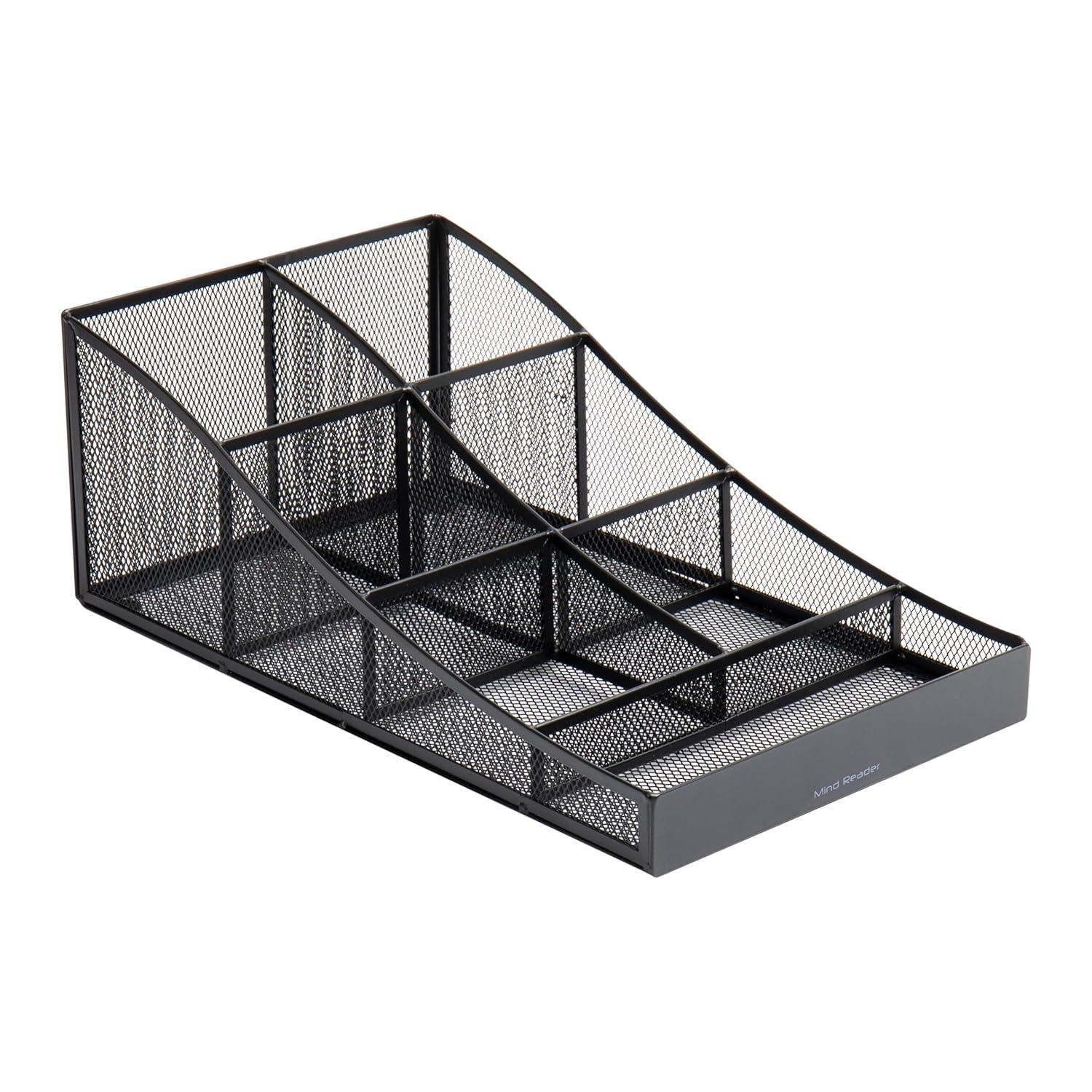 Mind Reader Mind Reader Cup and Condiment Station, Countertop Organizer, Coffee Bar, Kitchen, Metal Mesh, 8.5"L x 14.5"W x 5.25"H
