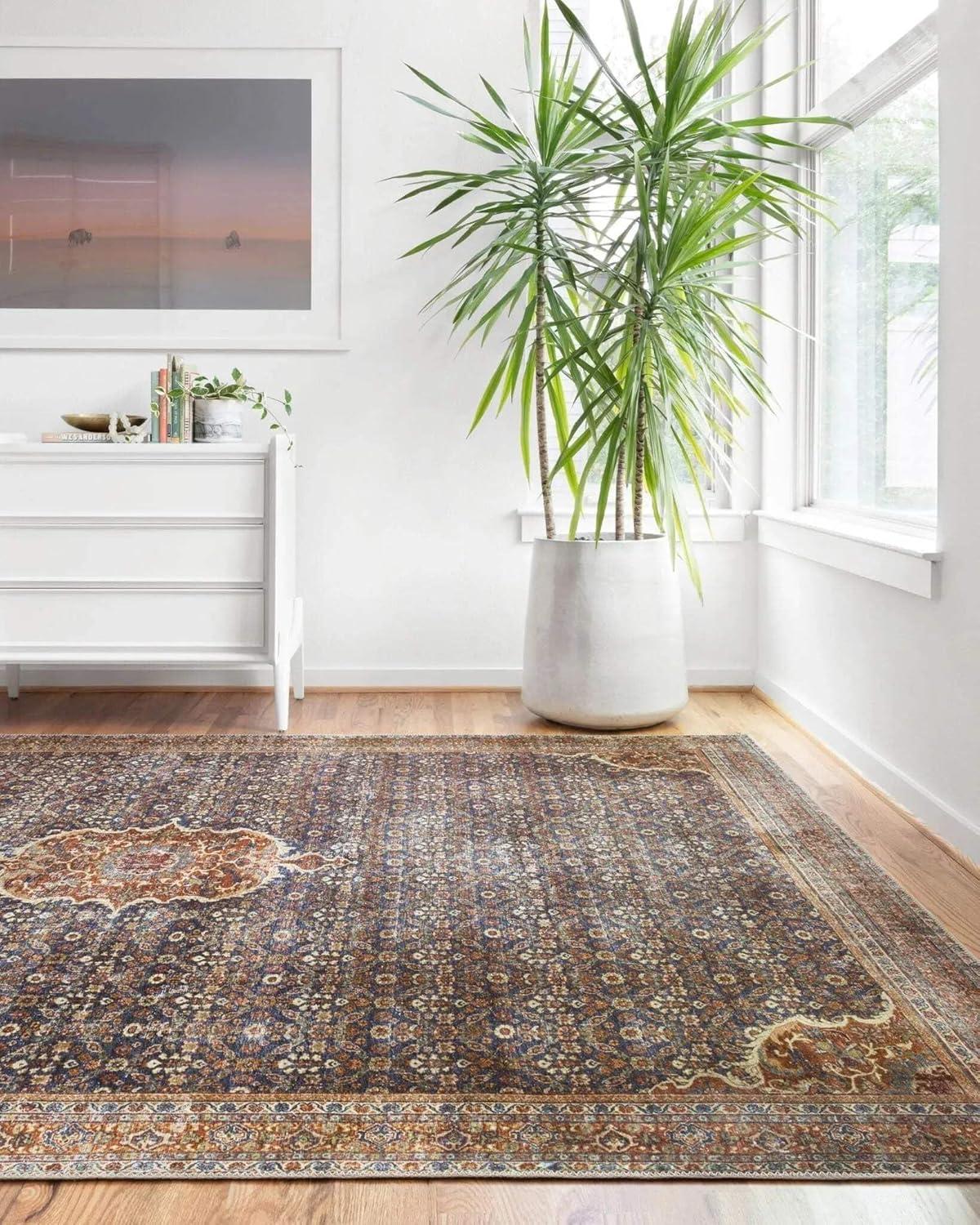 Loloi II Layla Printed Oriental Distressed Cobalt Blue / Spice Area Rug