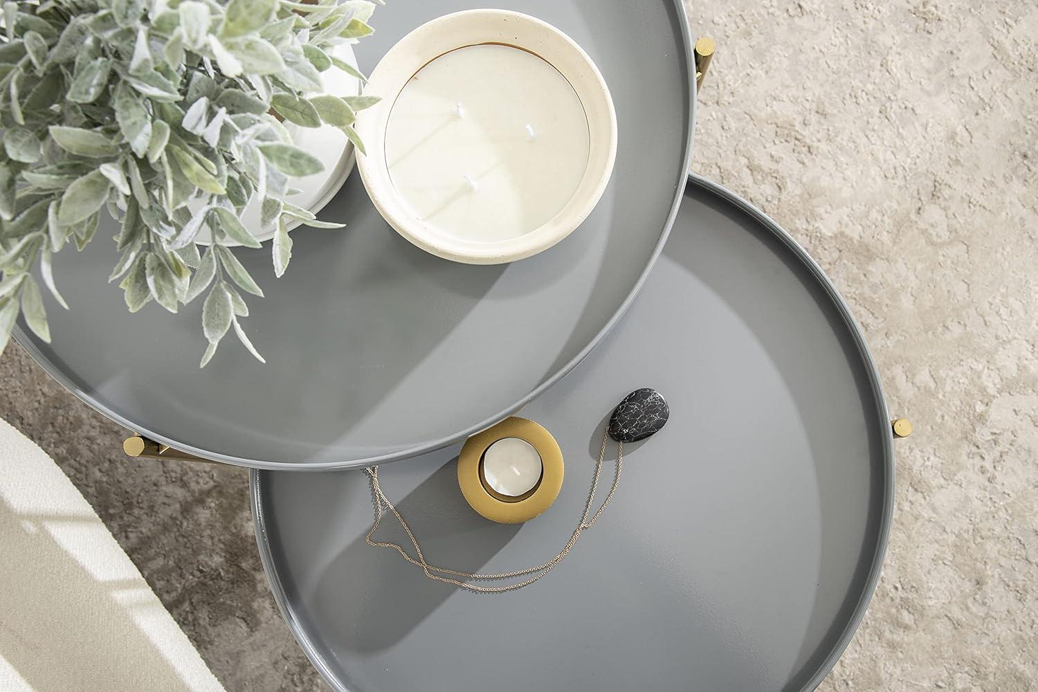 Kate and Laurel Ulani Round Metal Nesting Table, 2 Piece, Gray and Gold