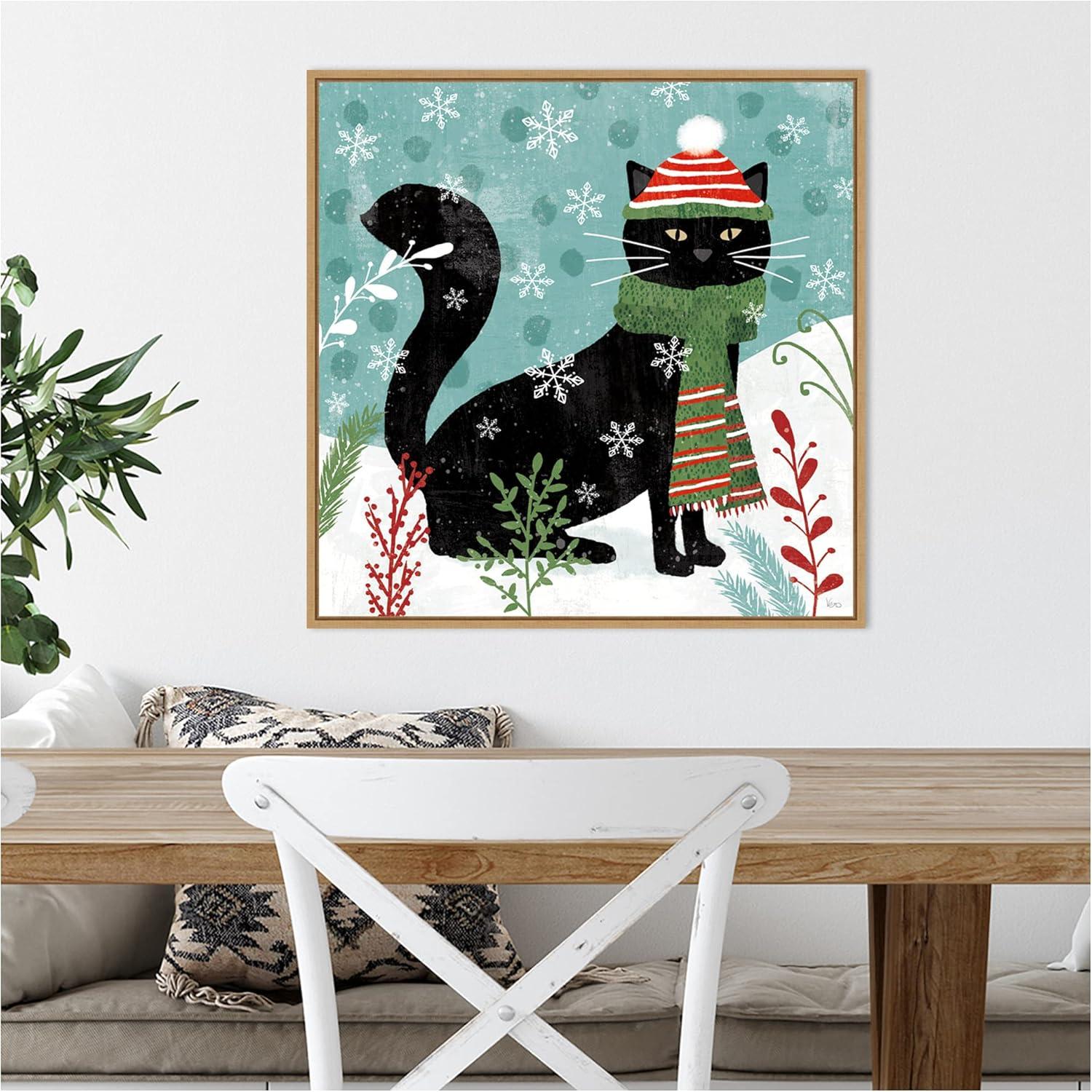 22" x 22" Purrfect Holiday II Cat Framed Wall Canvas - Amanti Art