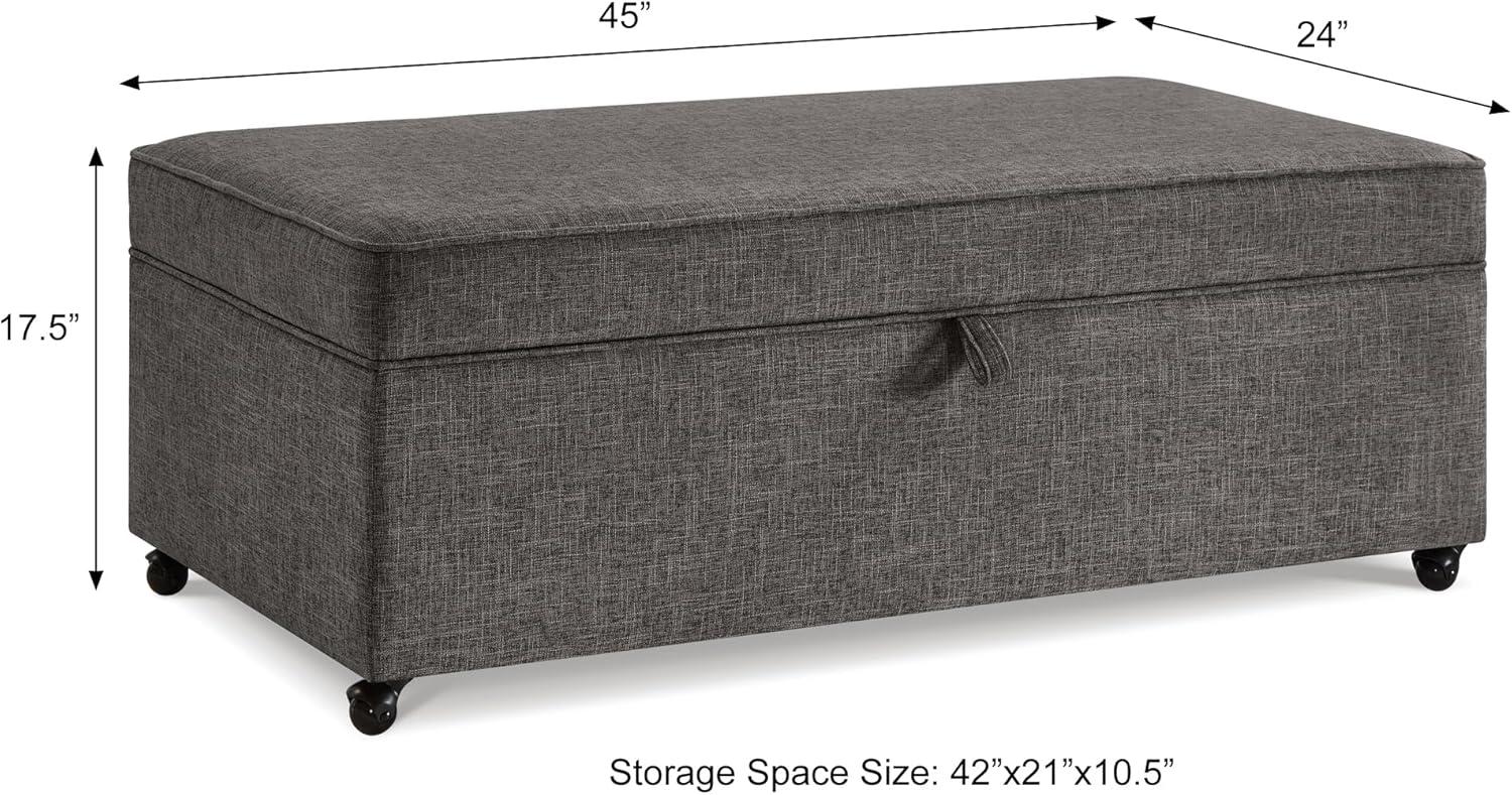 Dark Gray Faux Leather Storage Ottoman Bench with Wheels