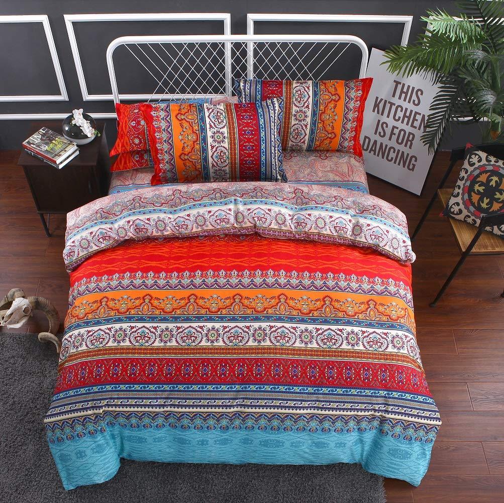 Bohemian King Duvet Cover Set - Microfiber Bedding, 3 Pieces Retro Boho for All Seasons, 1 Cover and 2 Pillowcases With Zipper Closure, Easy Care