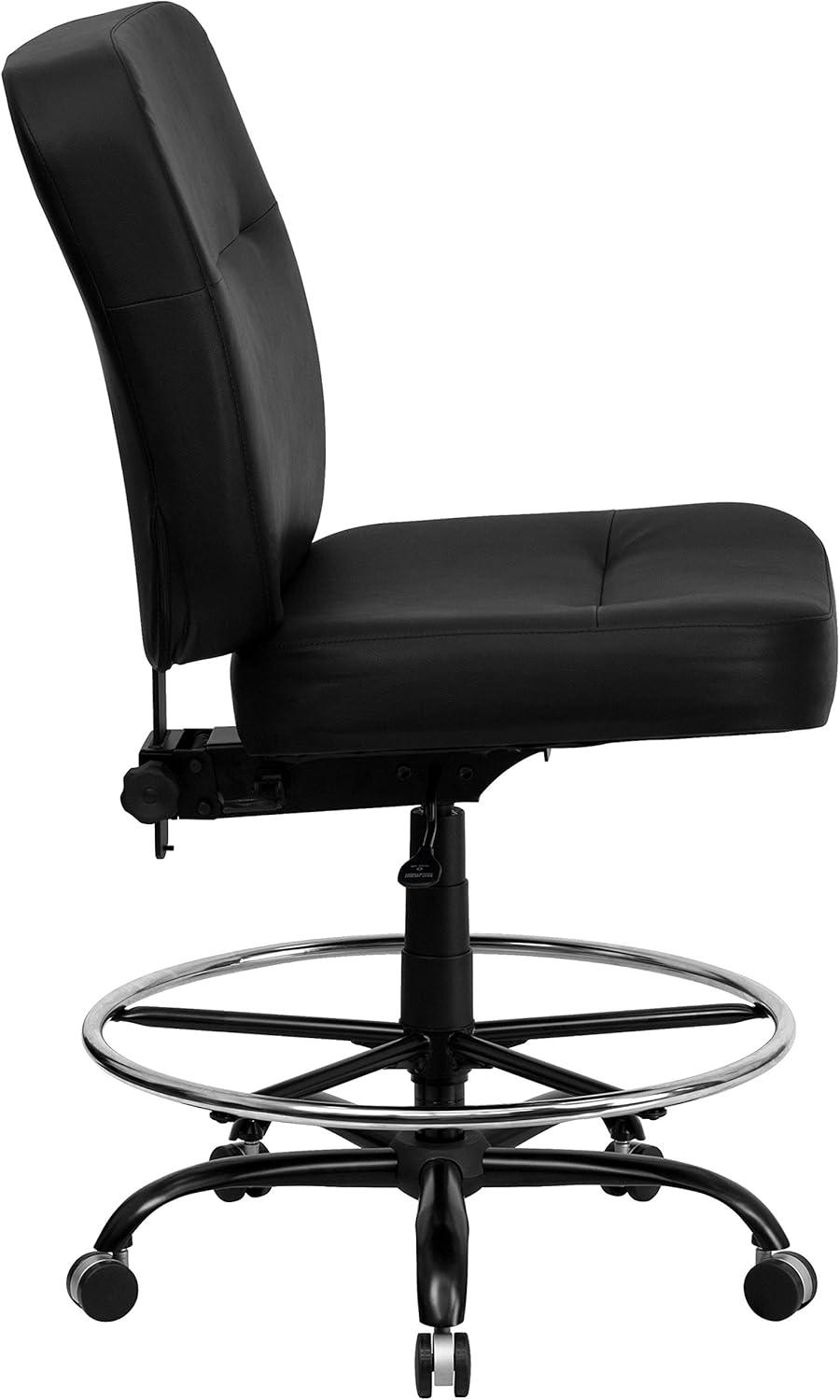 Black Leather High Back Adjustable Drafting Chair with Swivel