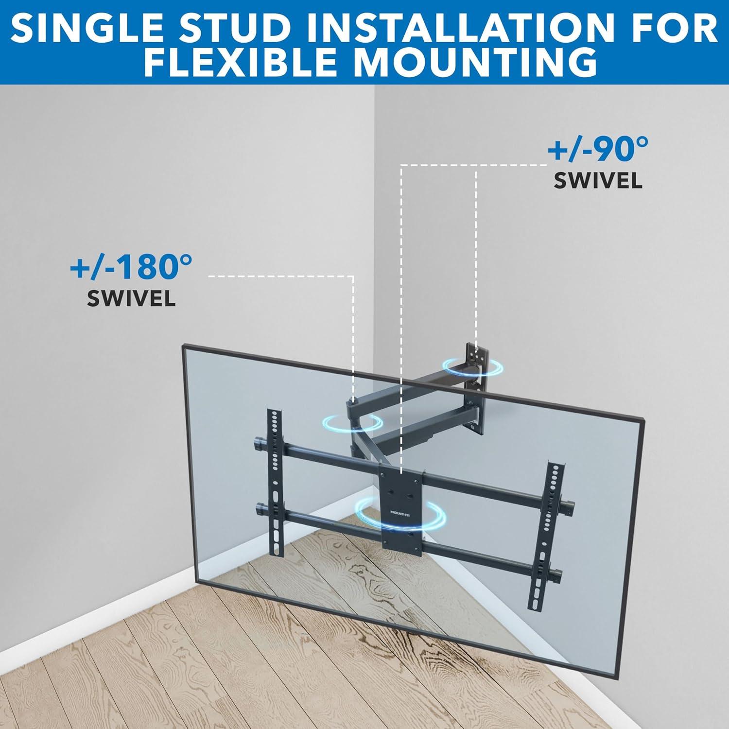 Mount-It! UL Certified Heavy Duty Full Motion TV Wall Mount For 37- 80 in. Flat Screen TVs, Wall Mount Bracket Max VESA 600x400, Holds up to 110 Lbs.