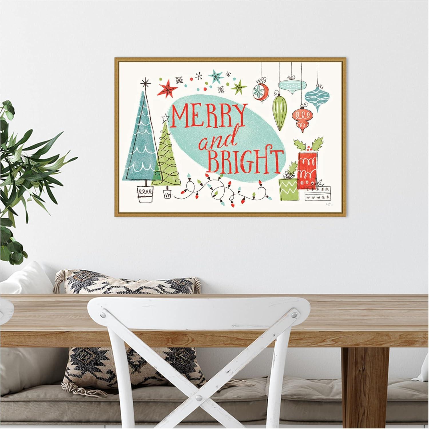 23" x 16" Merry and Bright Christmas Tree by Janelle Penner Framed Canvas Wall Art - Amanti Art: Mid-Century Modern Holiday Decor