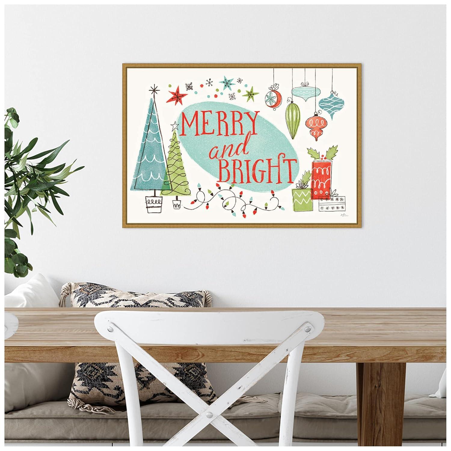 23" x 16" Merry and Bright Christmas Tree by Janelle Penner Framed Canvas Wall Art - Amanti Art: Mid-Century Modern Holiday Decor