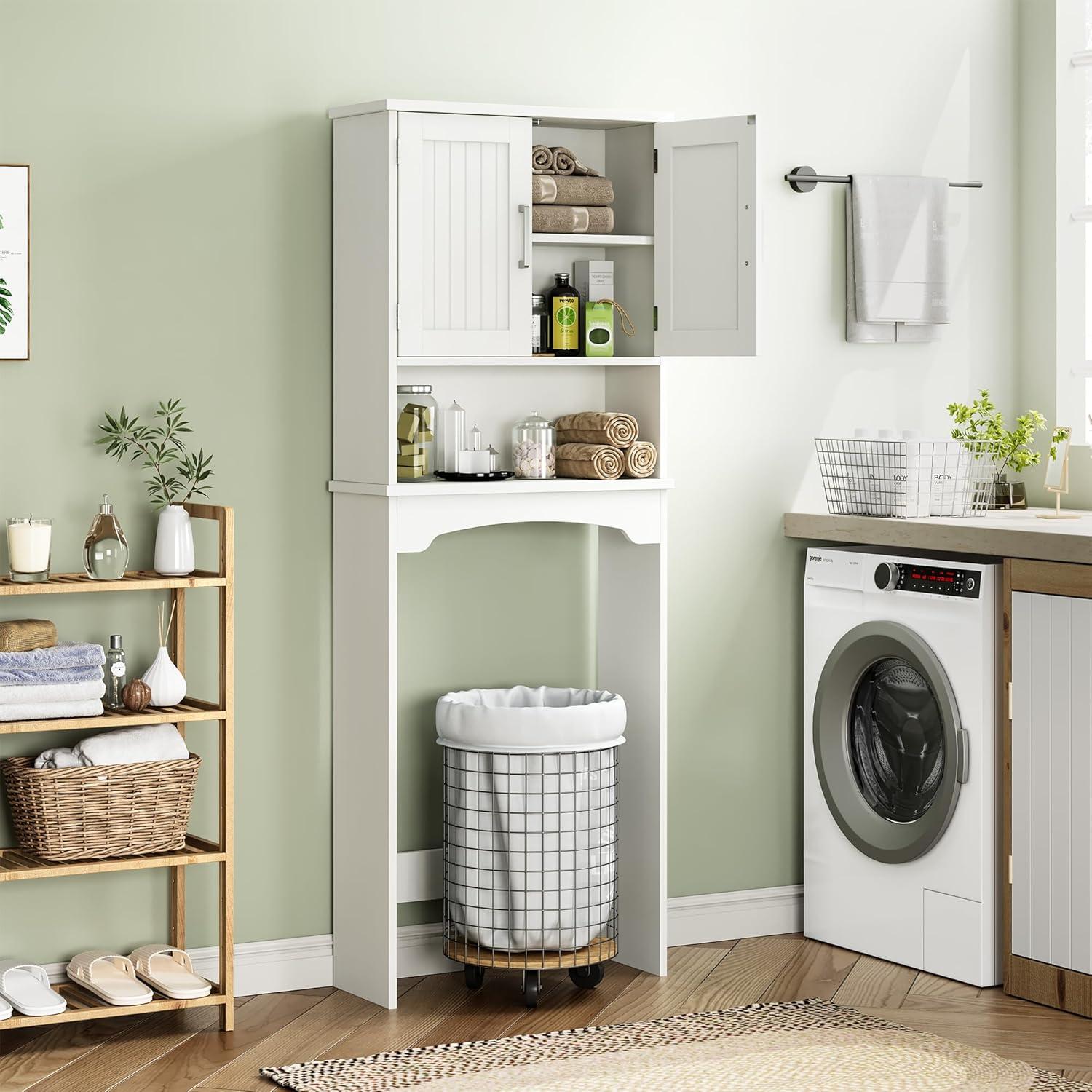 Over The Toilet Storage Cabinet with Double Doors and Anti-Tip Device