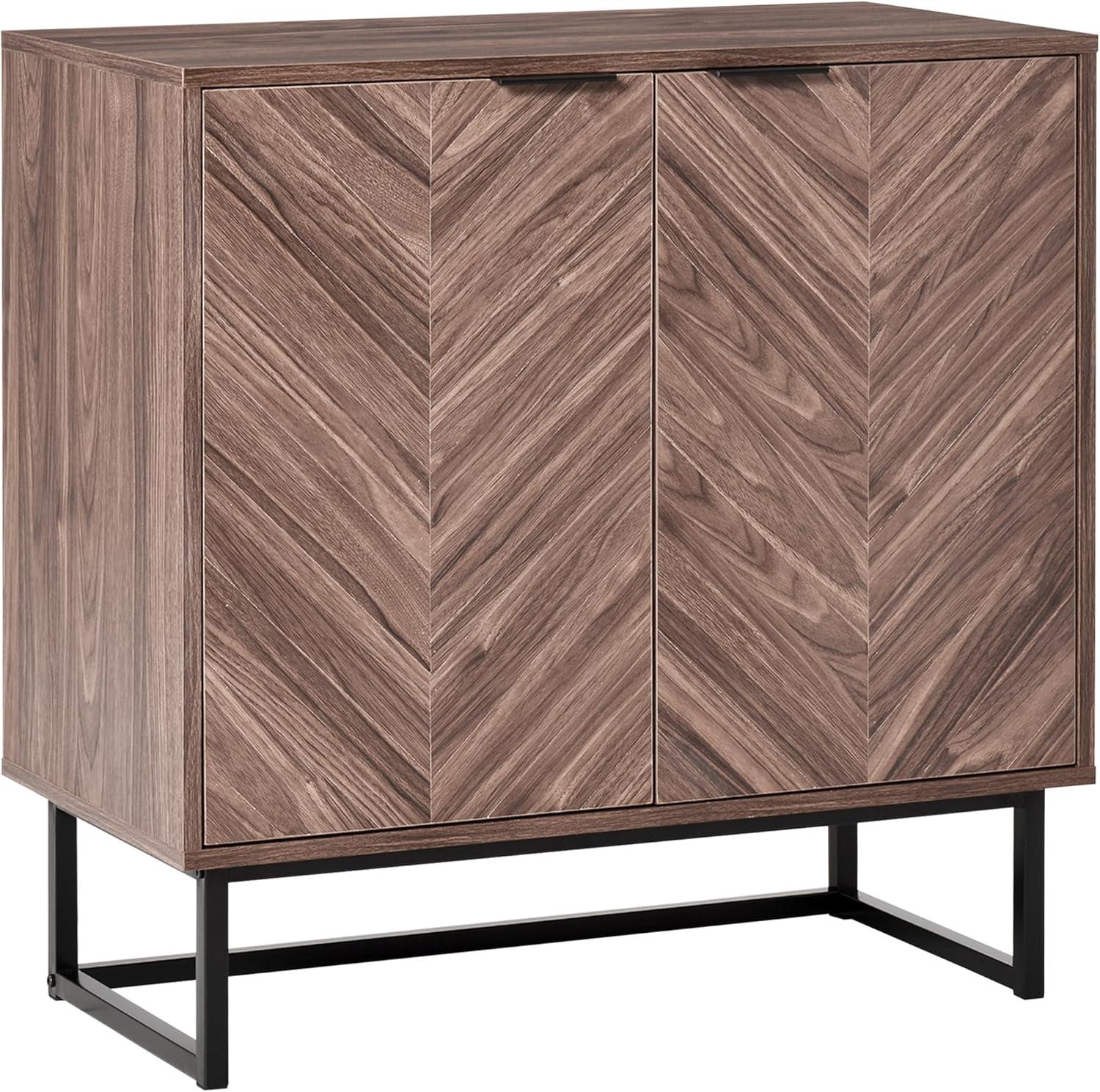 HOMCOM Sideboard Buffet Cabinet, Chevron Double Door Kitchen Cabinet, Accent Cabinet with Adjustable Shelf, Walnut