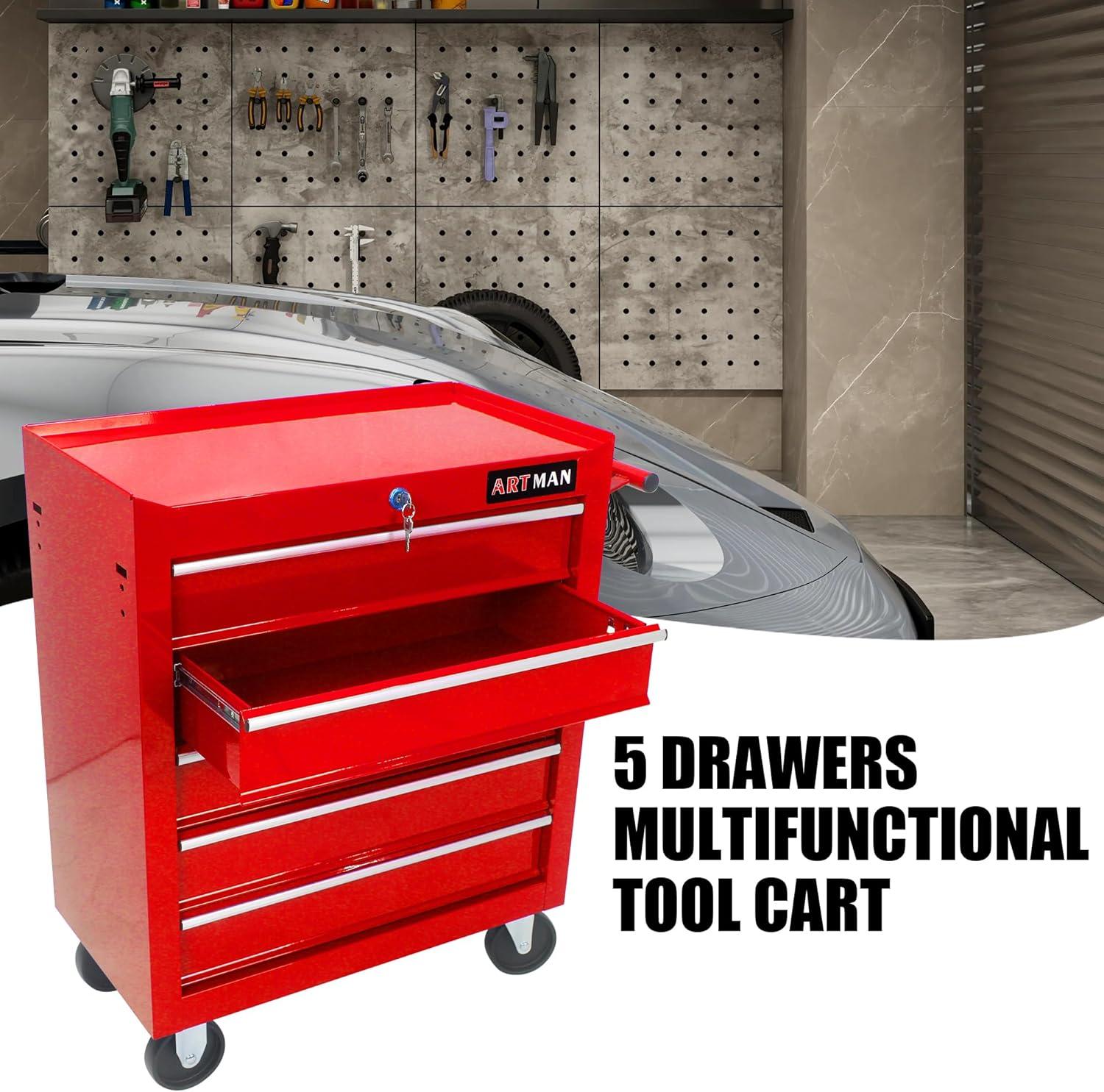 Yesurprise 12.99'' W 5 -Drawer Steel Job Site Storage with Wheels