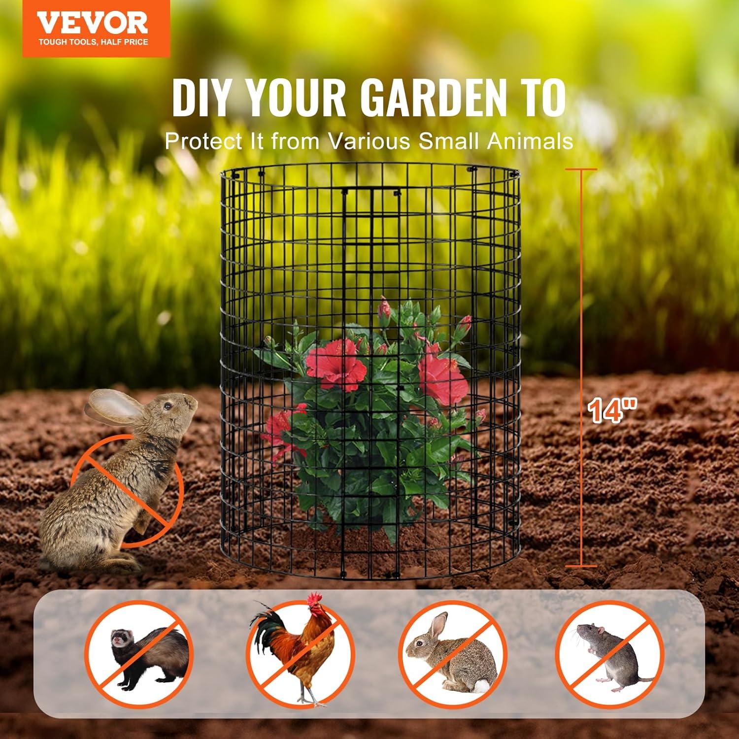 KFFKFF 6-Set Garden Guard, 12.6'' Diameter x 14'' Height, Metal Mesh Plant Enclosures, Outdoor Barrier for Plants, Flowers & Veggies, Deters Rabbits, Chickens & Squirrels, Includes 18 Mesh Panels