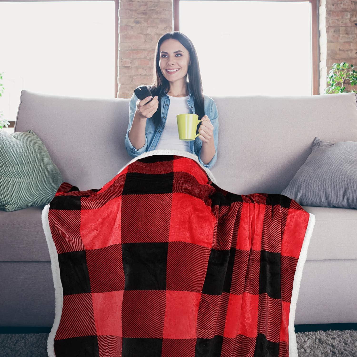 Catalonia Plaid Fleece Throw Blanket, Super Soft Warm Snuggle Christmas Holiday Throws for Couch Cabin Decro, Checkered, 50x60 inches