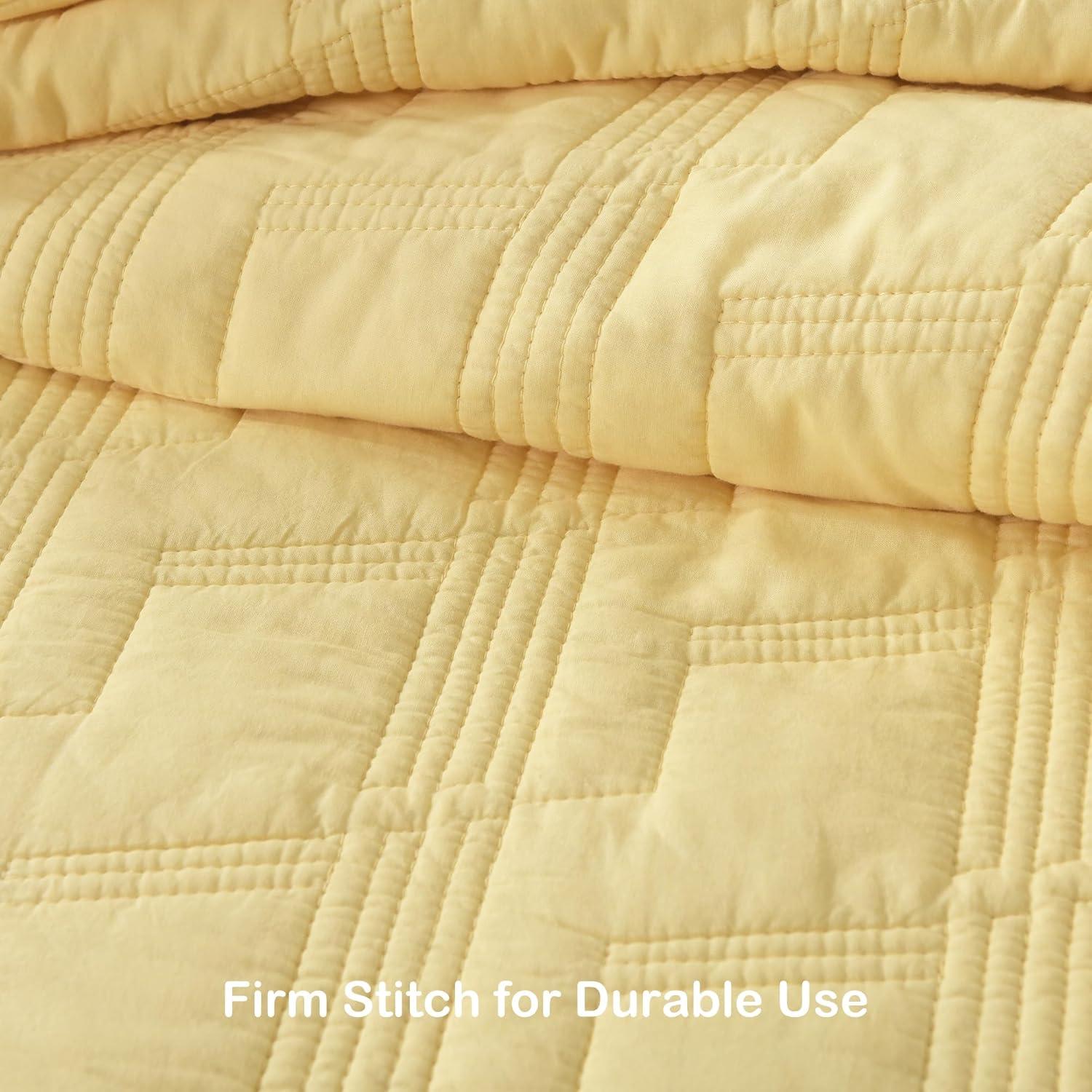 HORIMOTE HOME Quilt Set Queen Size Yellow, Classic Geometric Diamond Stitched Pattern, Ultra Soft Lightweight Bedding Set Bedspread Coverlet for All Season 3 Pieces (1 Quilt and 2 Pillow Shams)