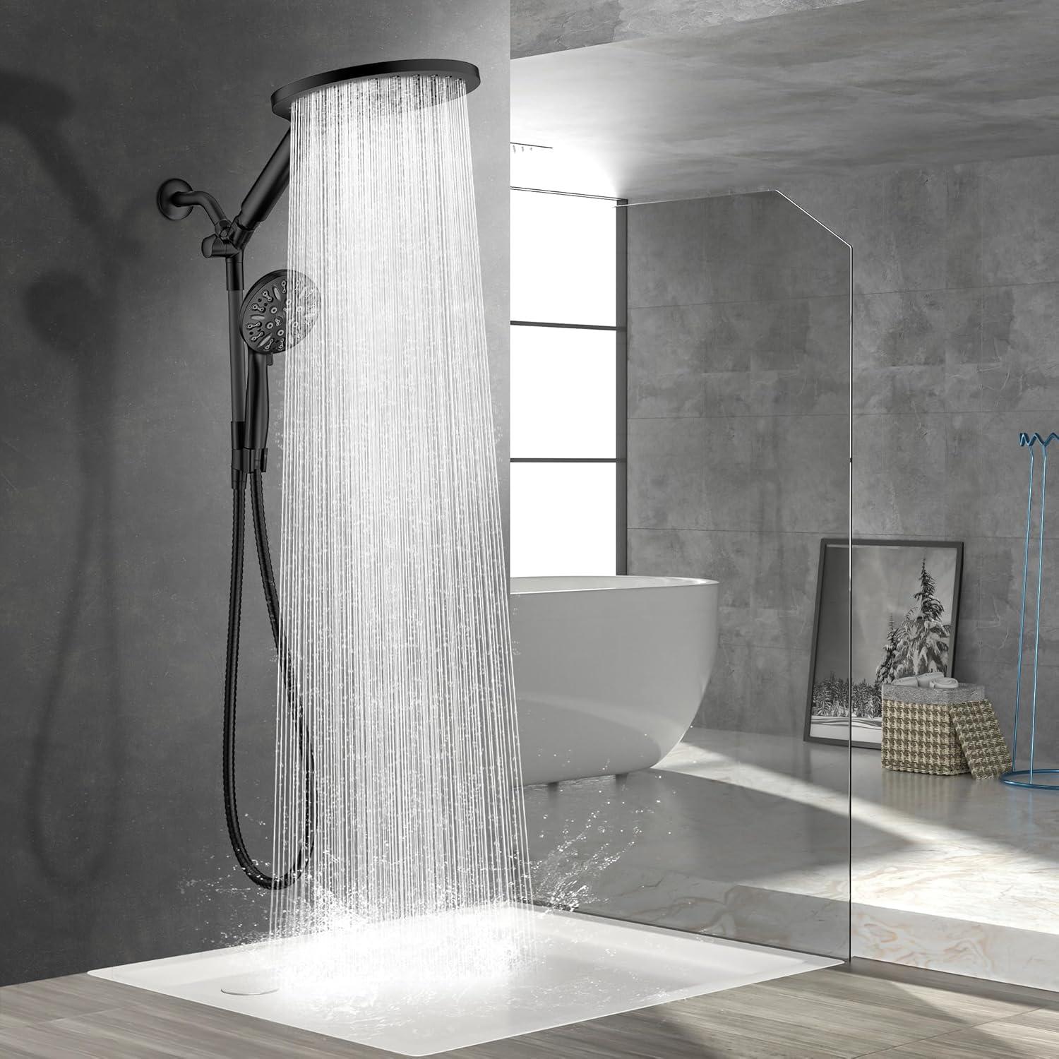 Matte Black Dual Rainfall Shower Head with Handheld Spray