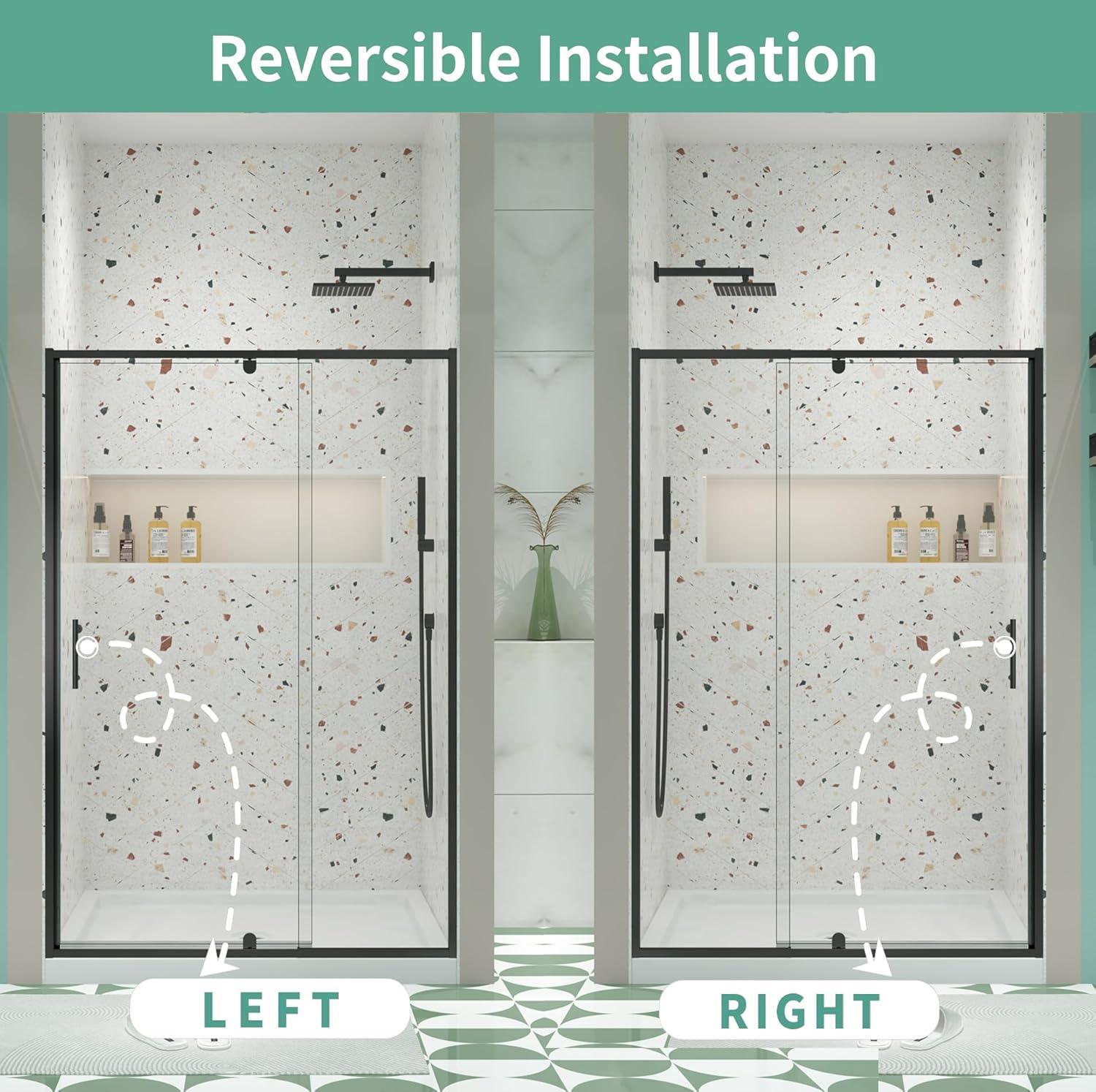 38-42" W x 71" H Flush Glass Shower Door Reversible Installation